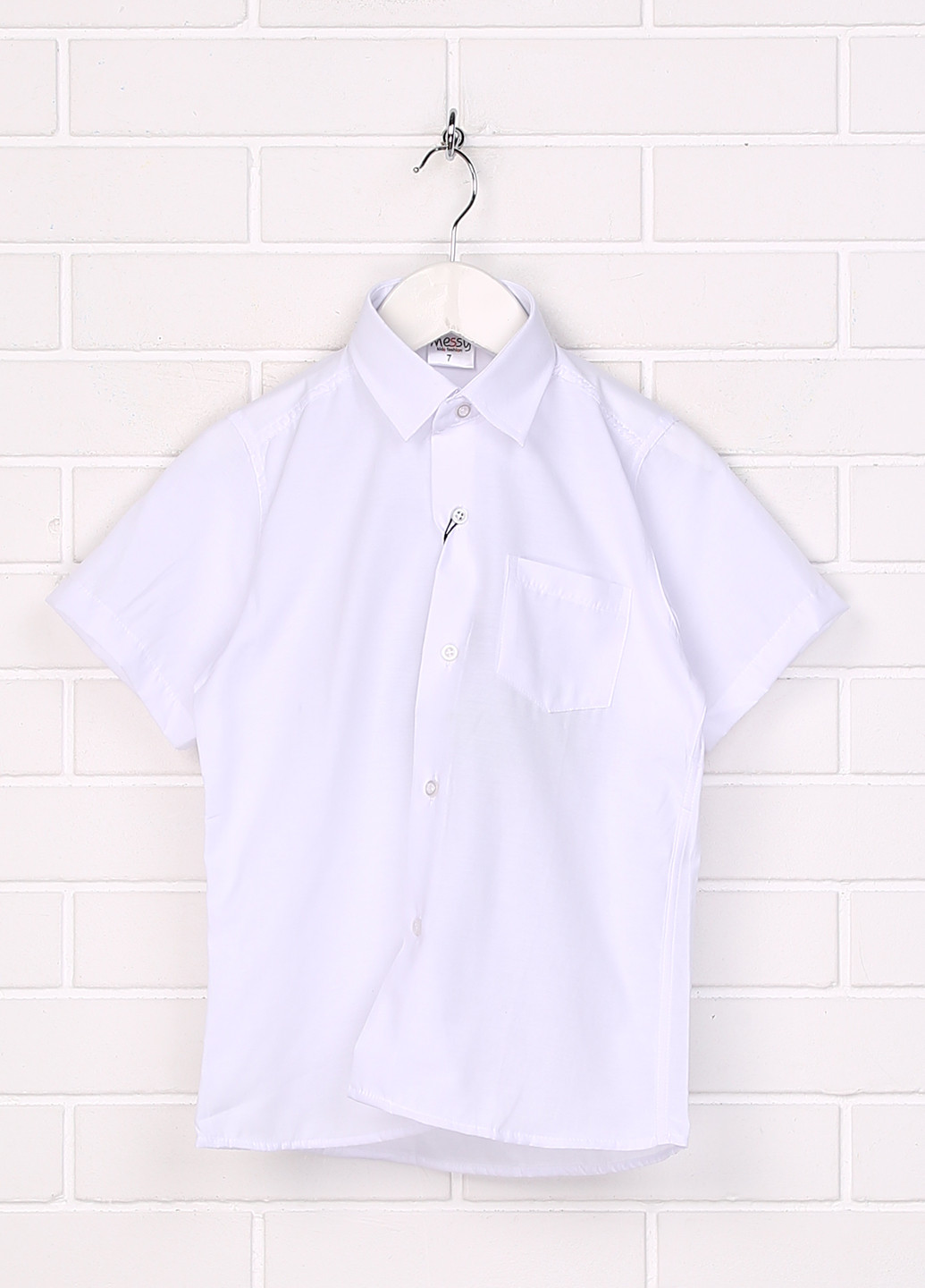 Белая классическая рубашка однотонная Messy с коротким рукавом