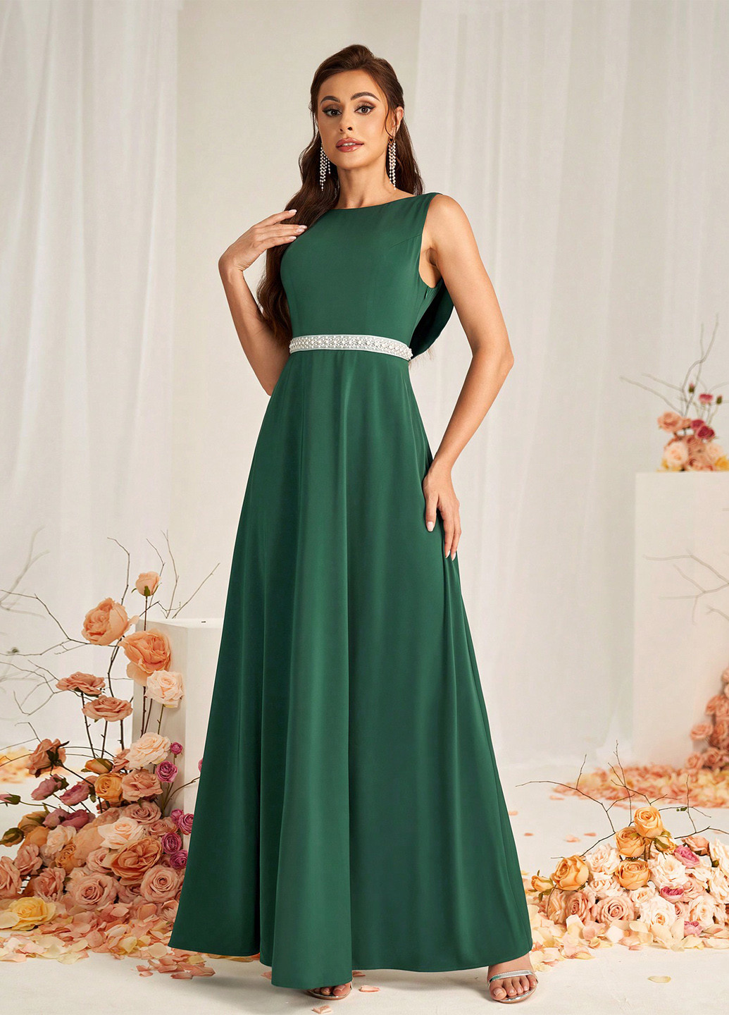 Темно-зелена вечірня сукня а-силует SHEIN однотонна