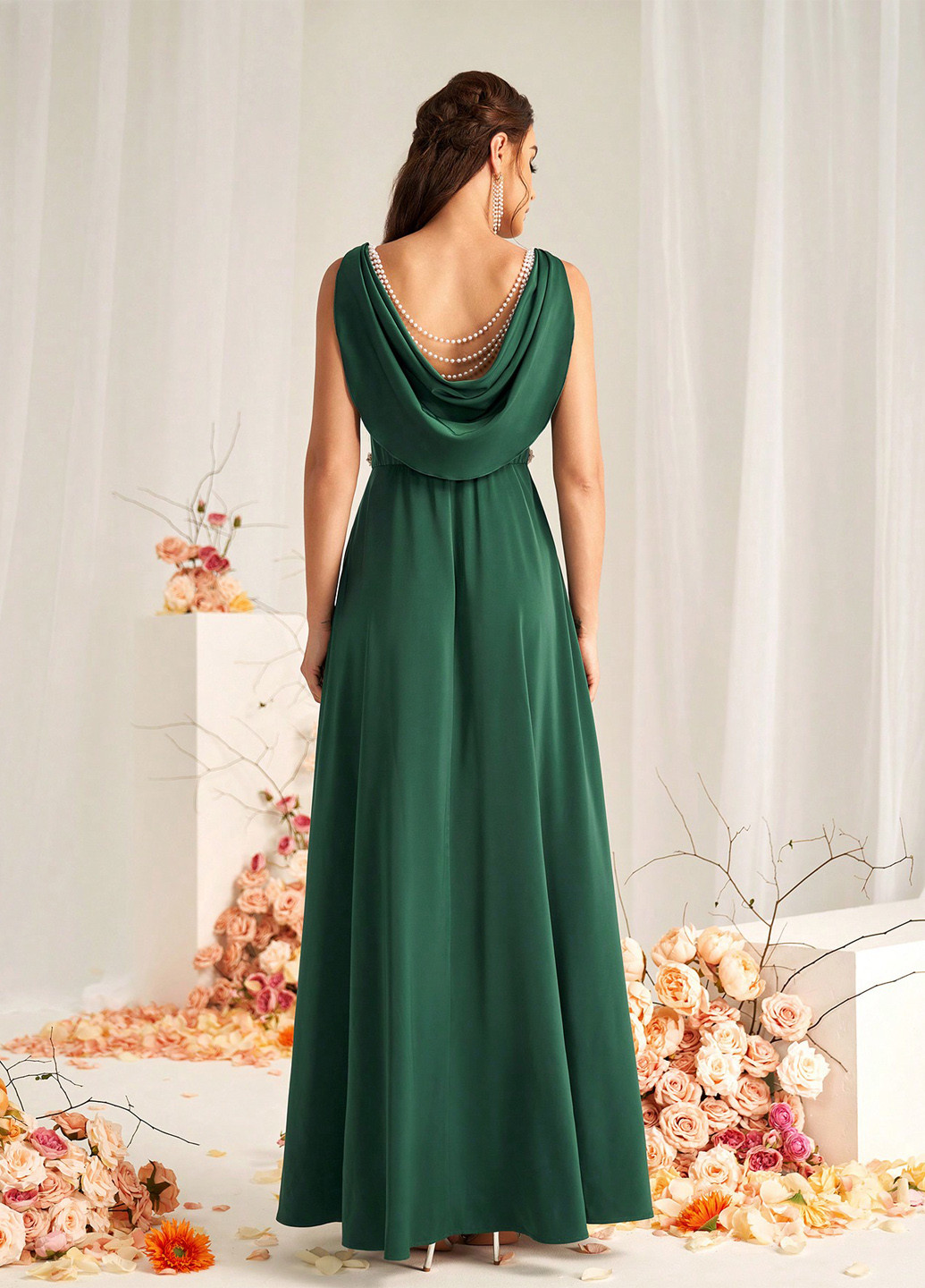 Темно-зелена вечірня сукня а-силует SHEIN однотонна