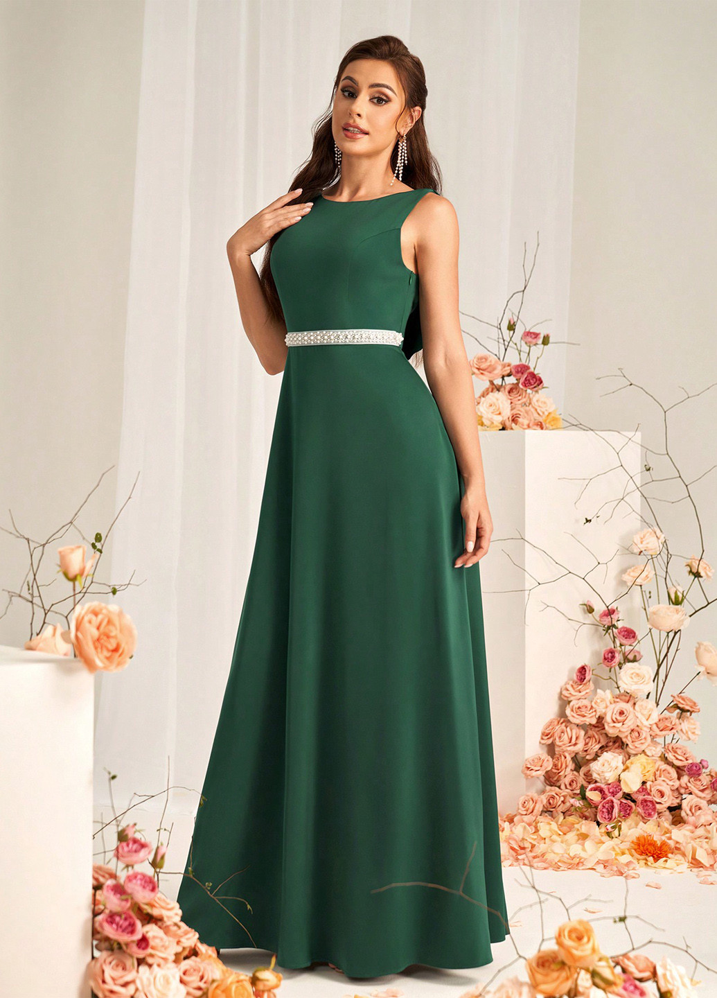 Темно-зелена вечірня сукня а-силует SHEIN однотонна