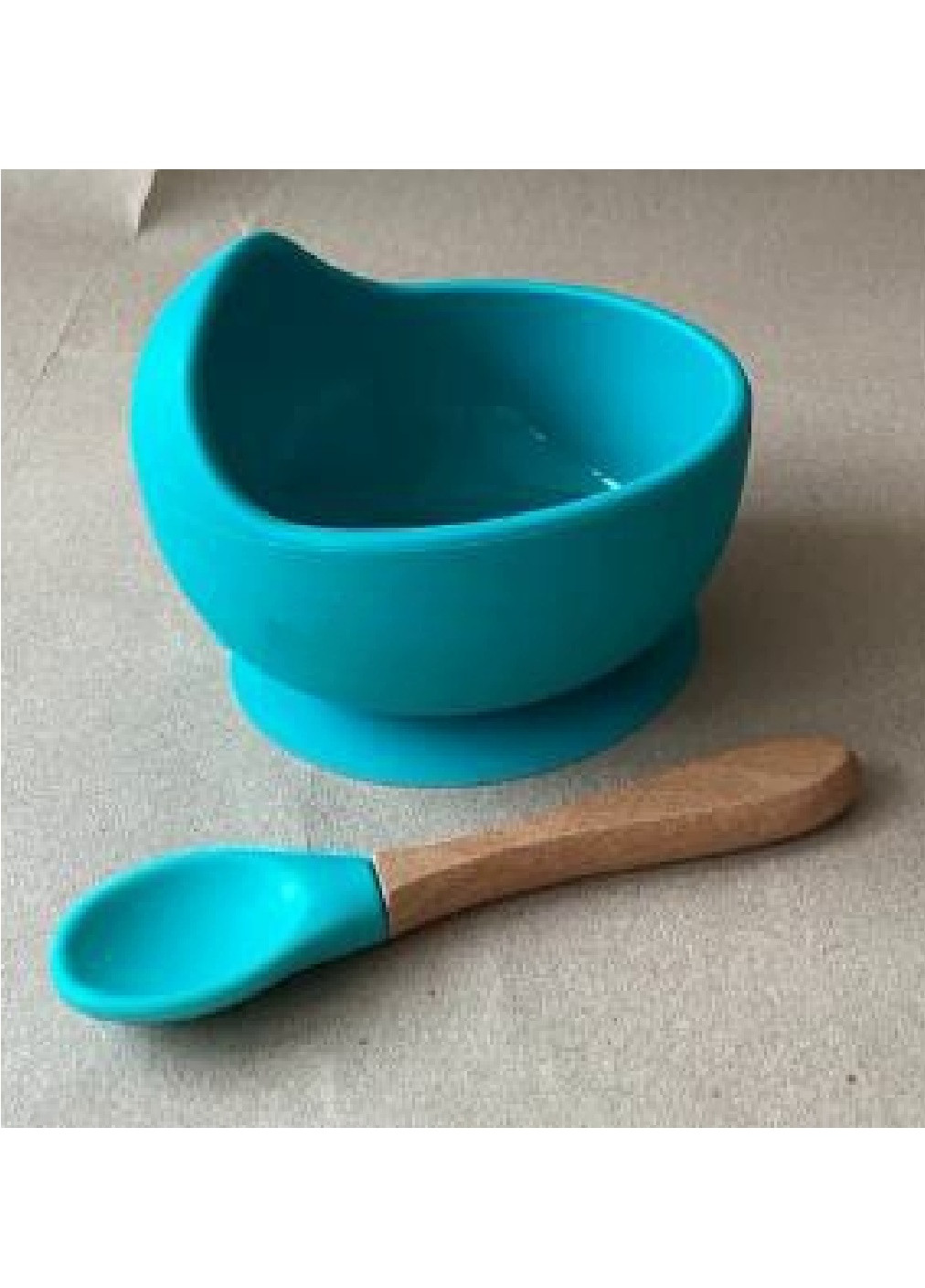 Дитяча силіконова миска тарілка посуд для дітей на присосці з ложкою (214539-Т) Бірюзова Francesco Marconi (251339193)