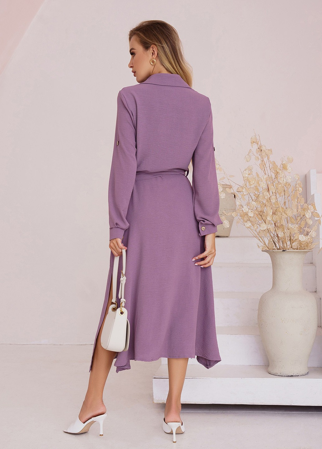 Темно-фиолетовое повседневный платье женское рубашка ISSA PLUS однотонное