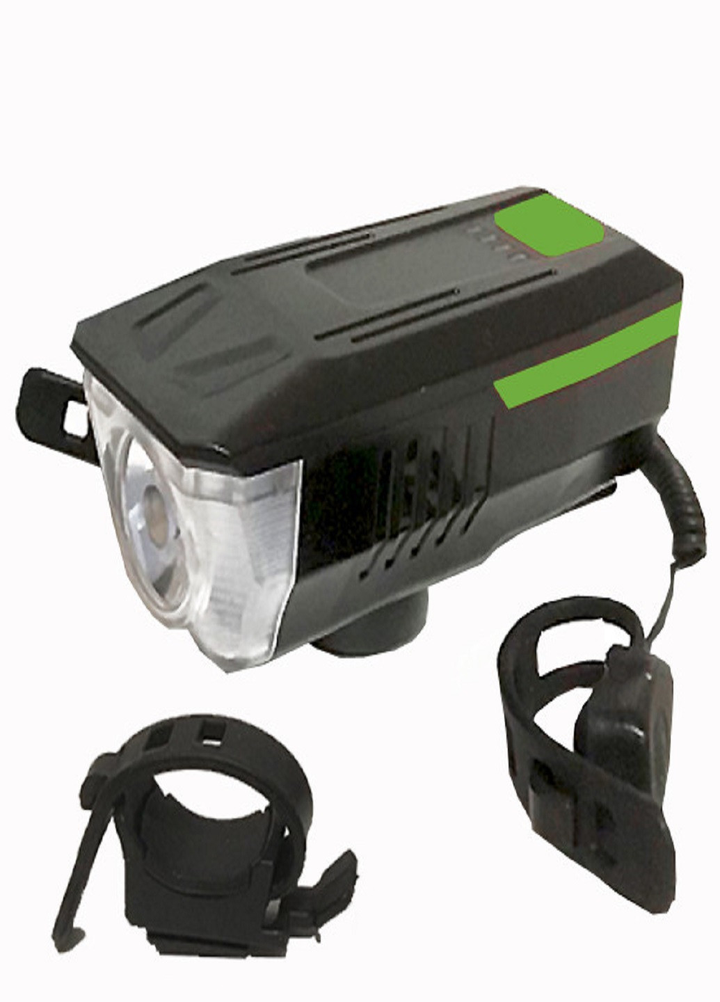 Универсальный аккумуляторный фонарь велосипедный LY-16 влагостойкий со звонком с креплением на руль Зеленый VTech (253495650)