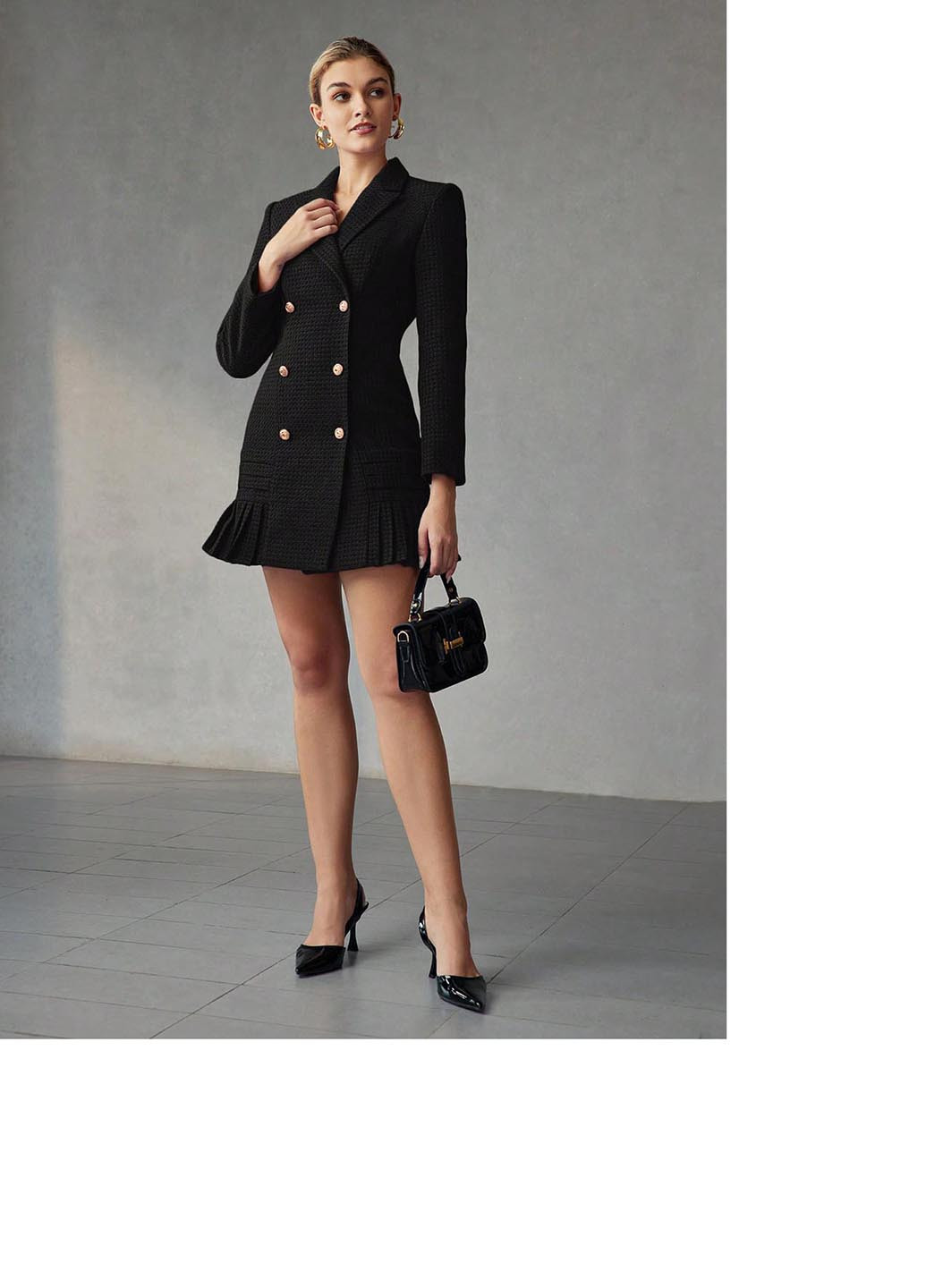 Чорна ділова, кежуал сукня сукня-жакет SHEIN однотонна