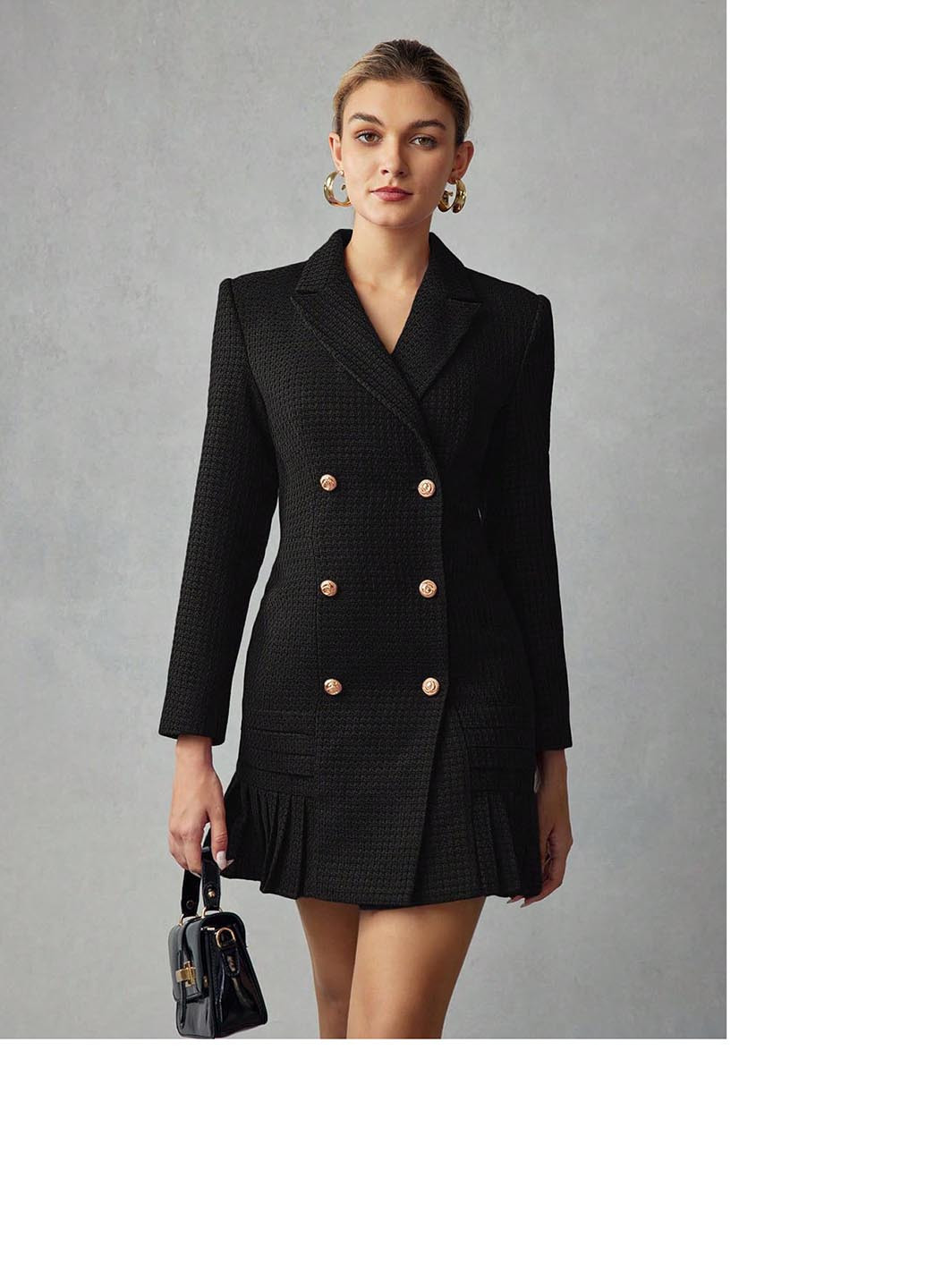 Чорна ділова, кежуал сукня сукня-жакет SHEIN однотонна