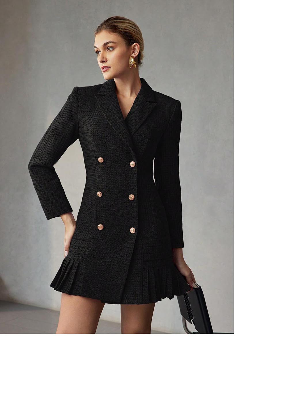 Чорна ділова, кежуал сукня сукня-жакет SHEIN однотонна