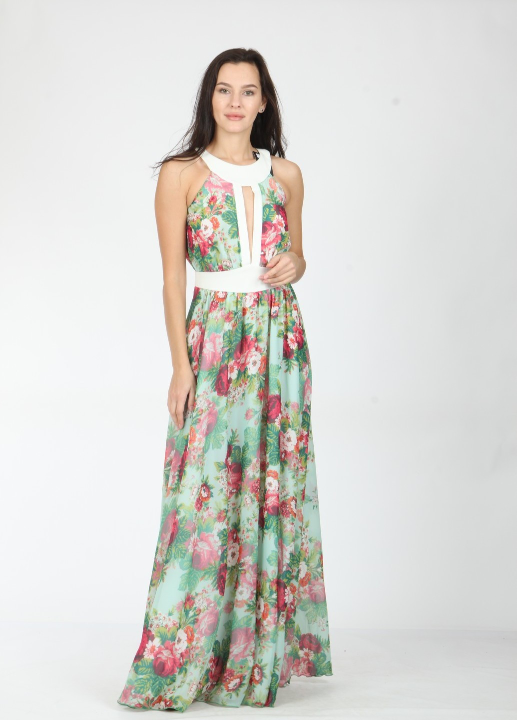 Зеленое вечернее платье Enna Levoni с цветочным принтом
