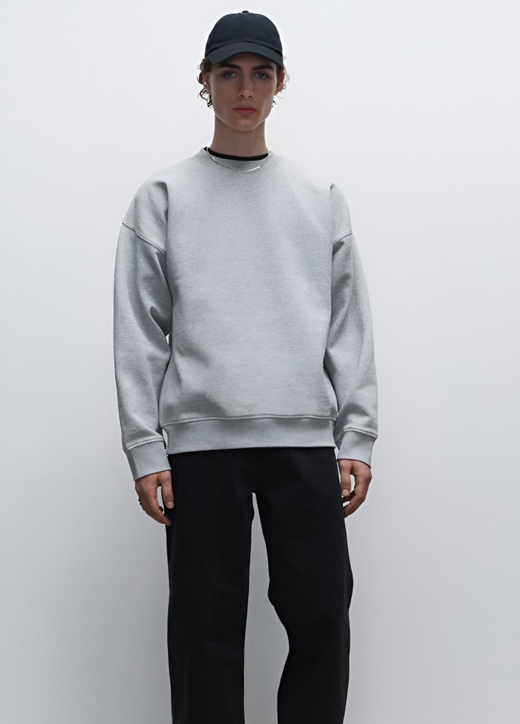 Светло-серый свитшот H&M меланж без декора (364337288)