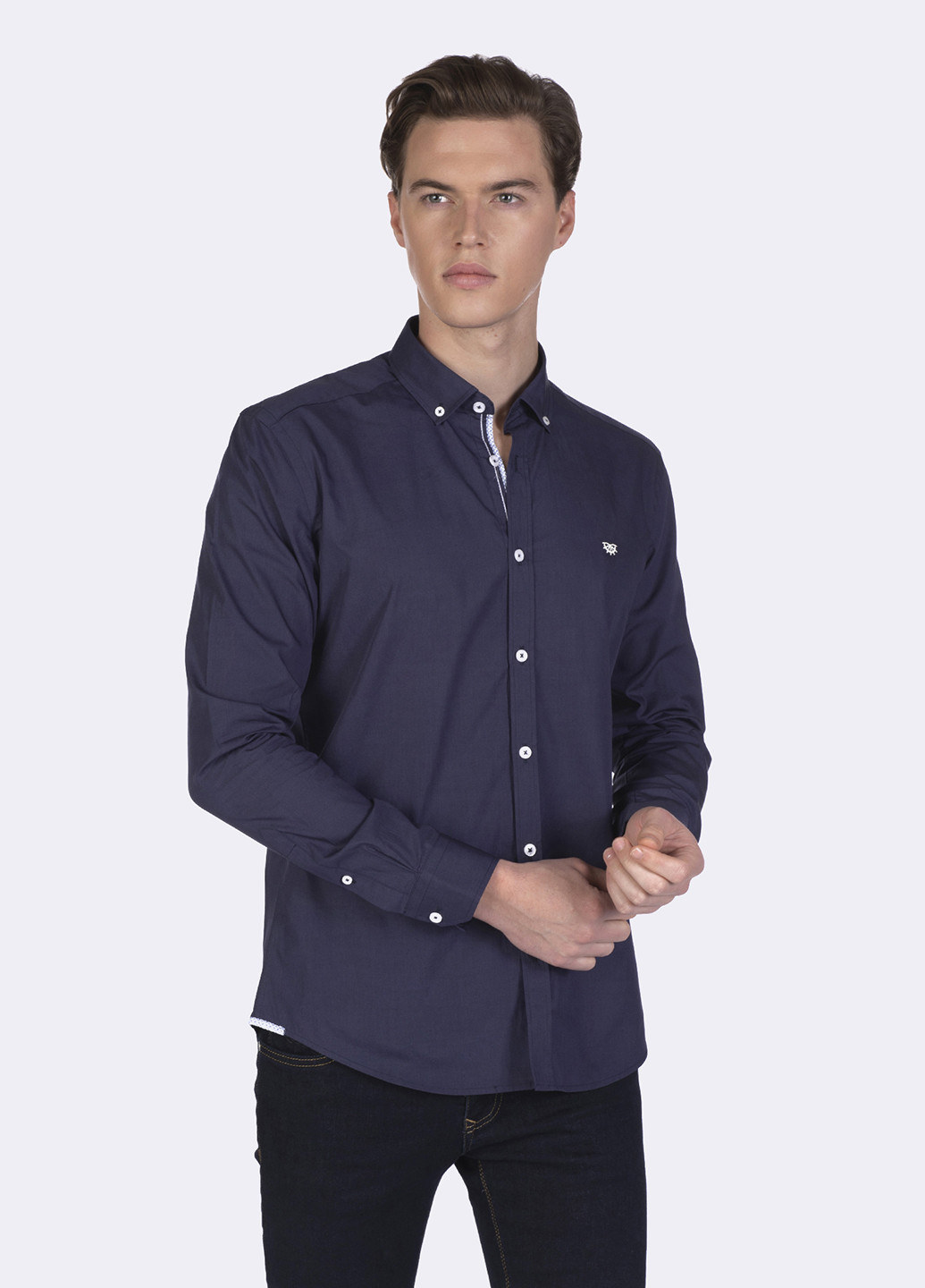 Темно-синяя кэжуал рубашка однотонная Giorgio di Mare