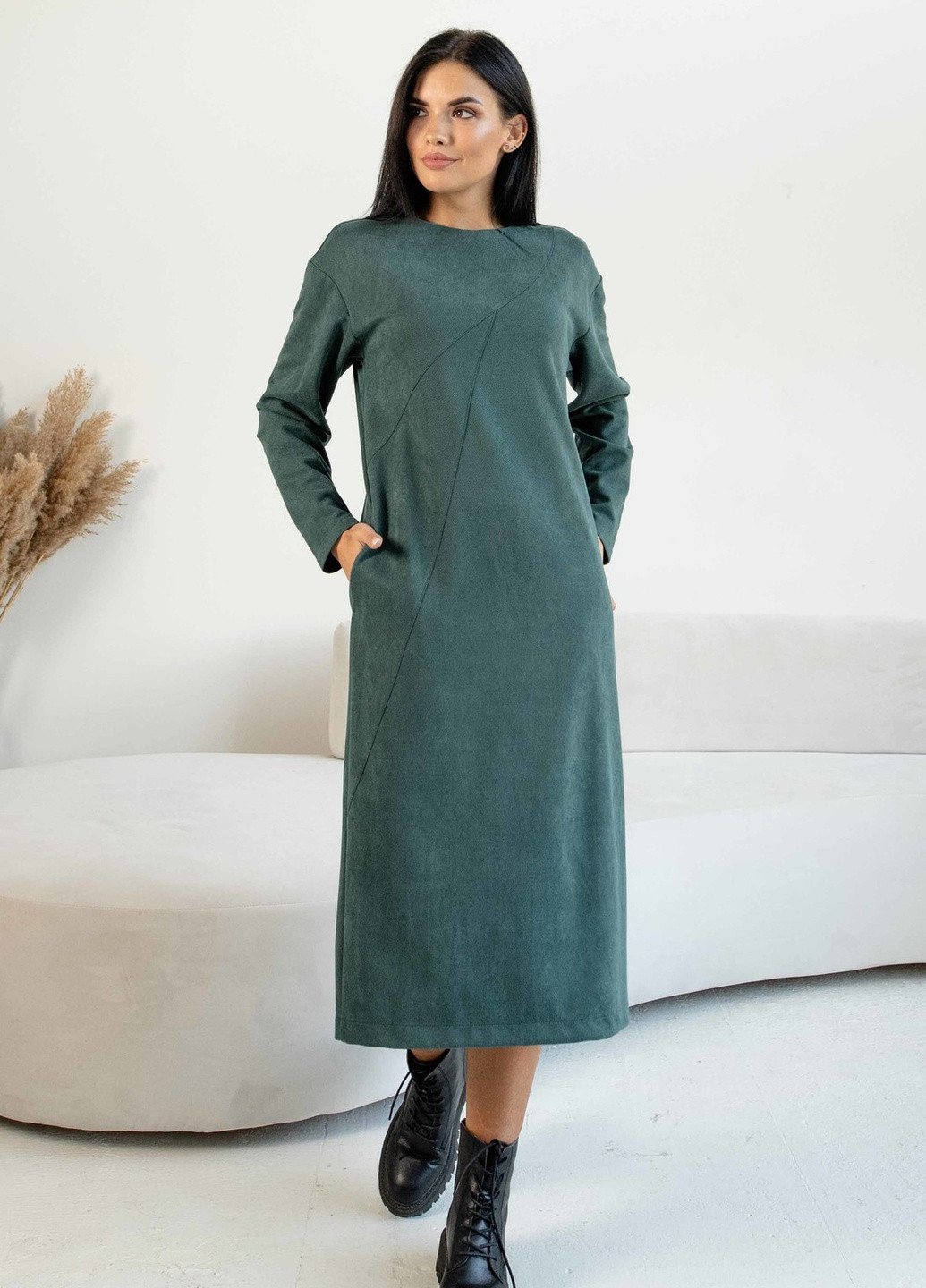 Изумрудное кэжуал платье пэт пл 2621 изумруд Ри Мари однотонное