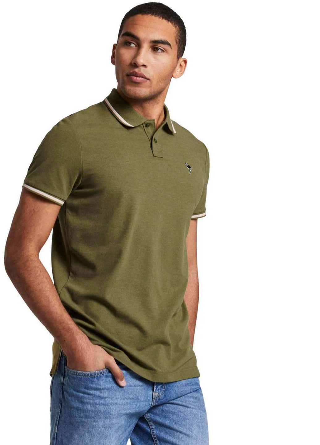 Оливковая (хаки) футболка-поло для мужчин Tom Tailor однотонная