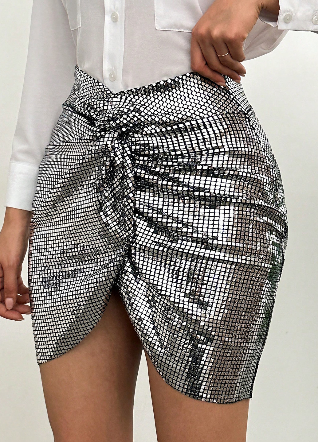 Серебряная вечерний с геометрическим узором юбка SHEIN на запах