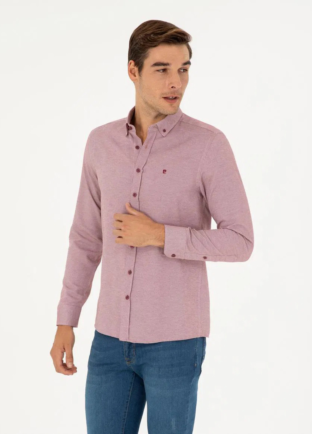 Бордовая кэжуал рубашка меланж Pierre Cardin