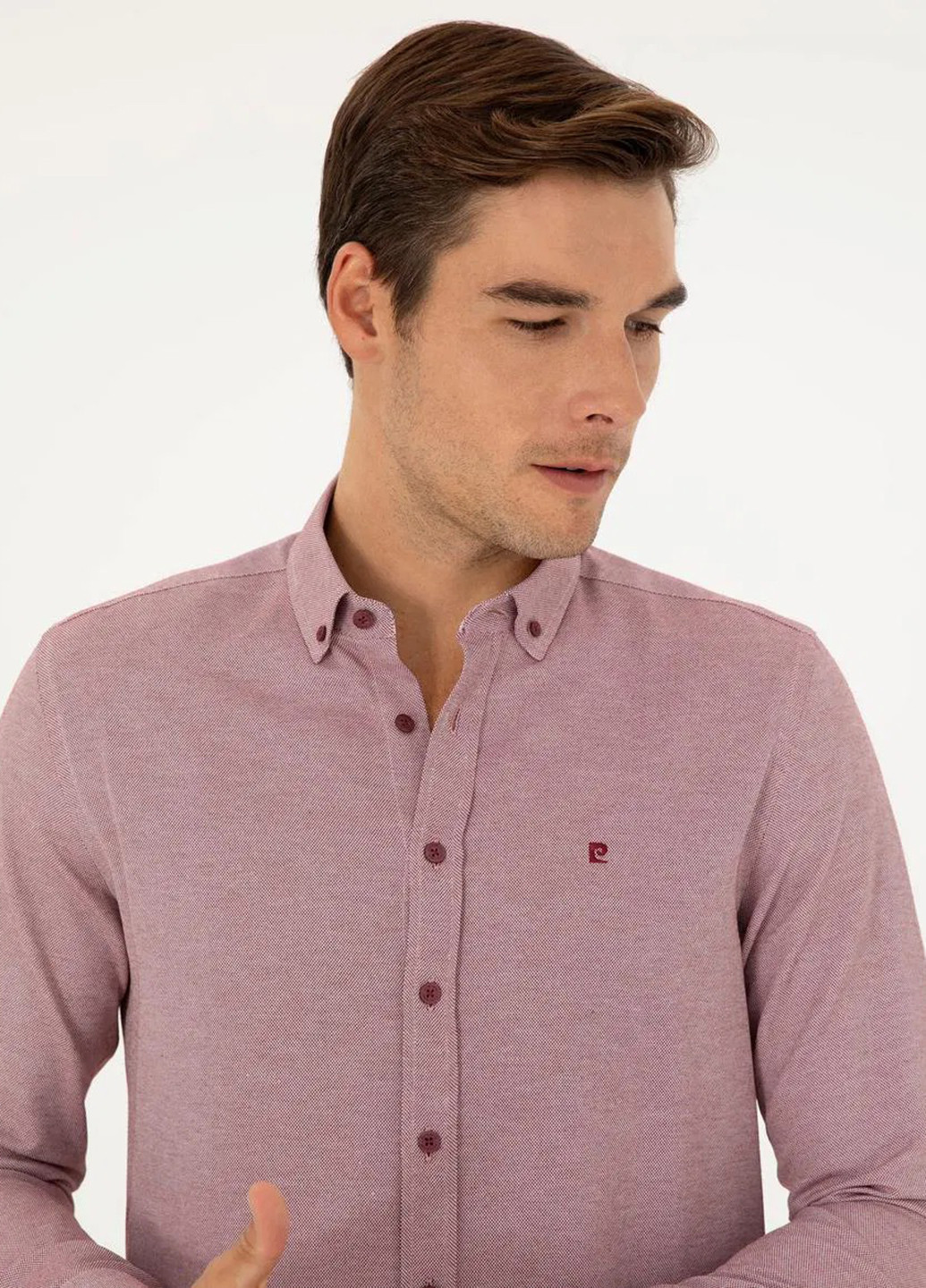 Бордовая кэжуал рубашка меланж Pierre Cardin