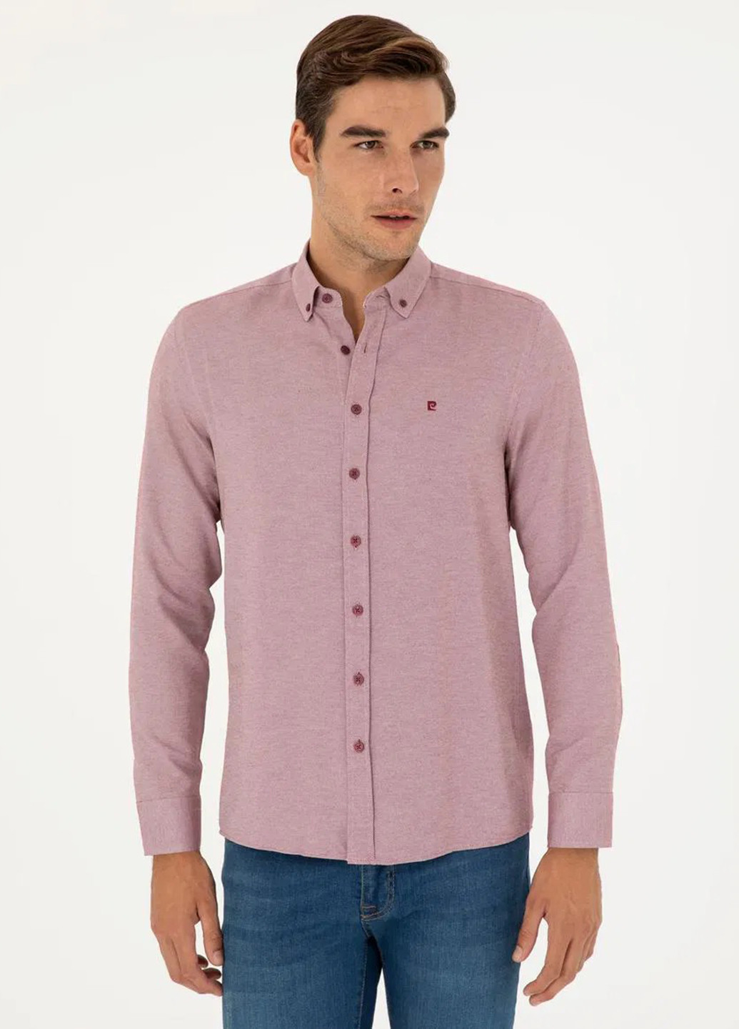 Бордовая кэжуал рубашка меланж Pierre Cardin