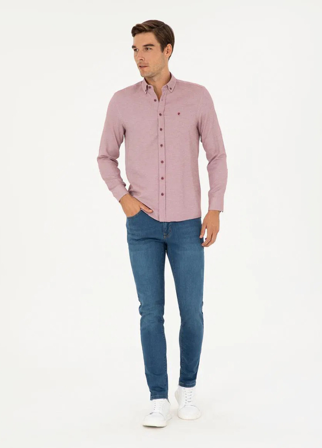 Бордовая кэжуал рубашка меланж Pierre Cardin