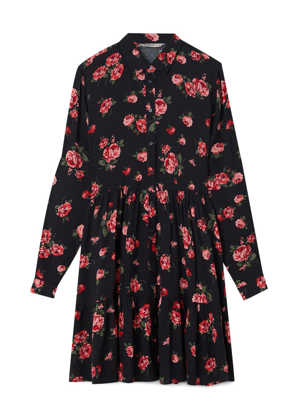 Чорна кежуал сукня сукня-сорочка Stradivarius з квітковим принтом
