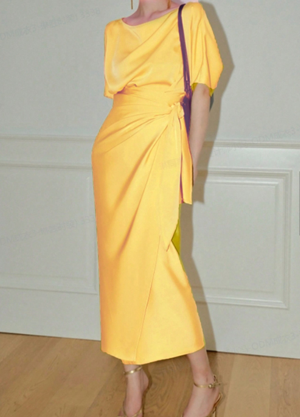 Жовтий кежуал сукня на запах SHEIN однотонна