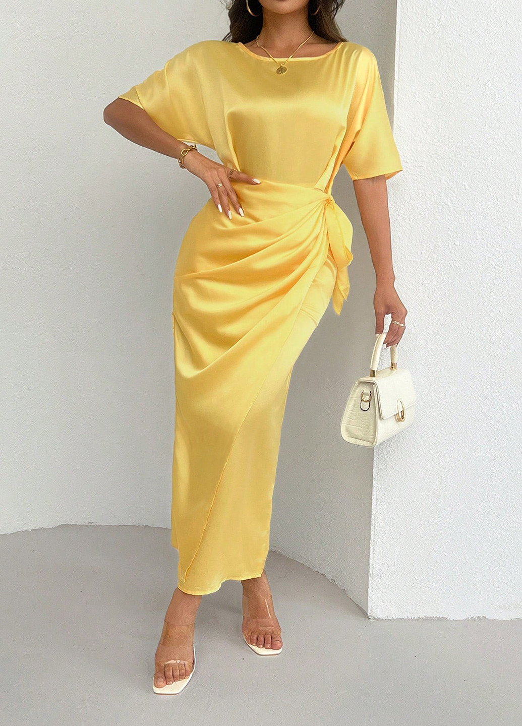 Жовтий кежуал сукня на запах SHEIN однотонна