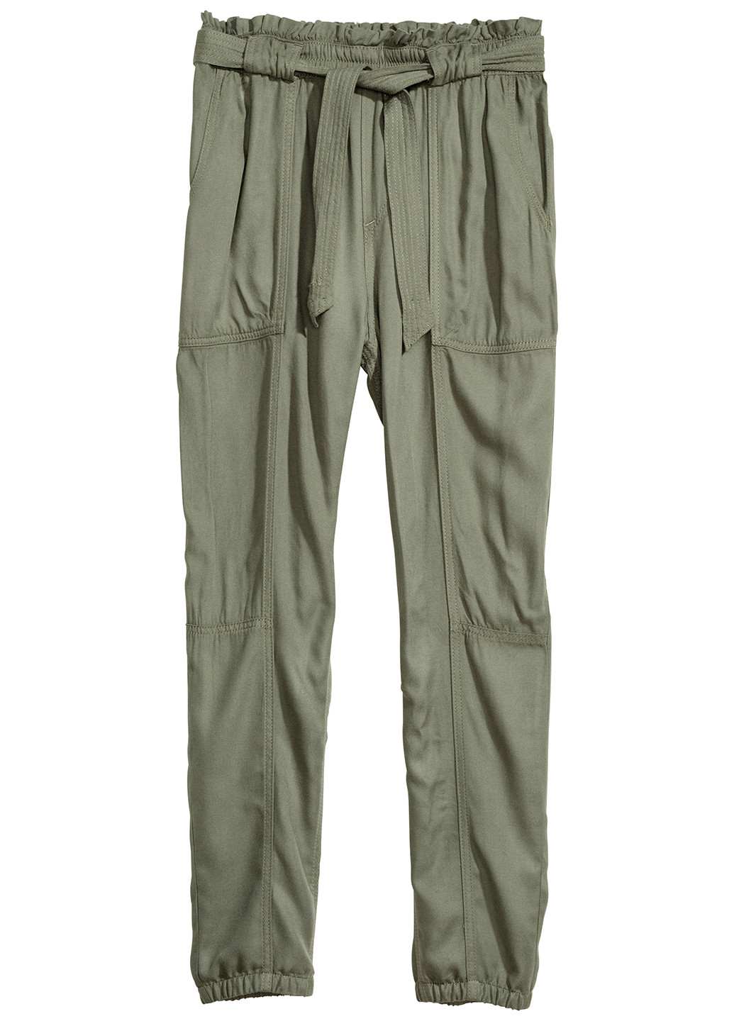 Оливковые кэжуал демисезонные со средней талией брюки H&M