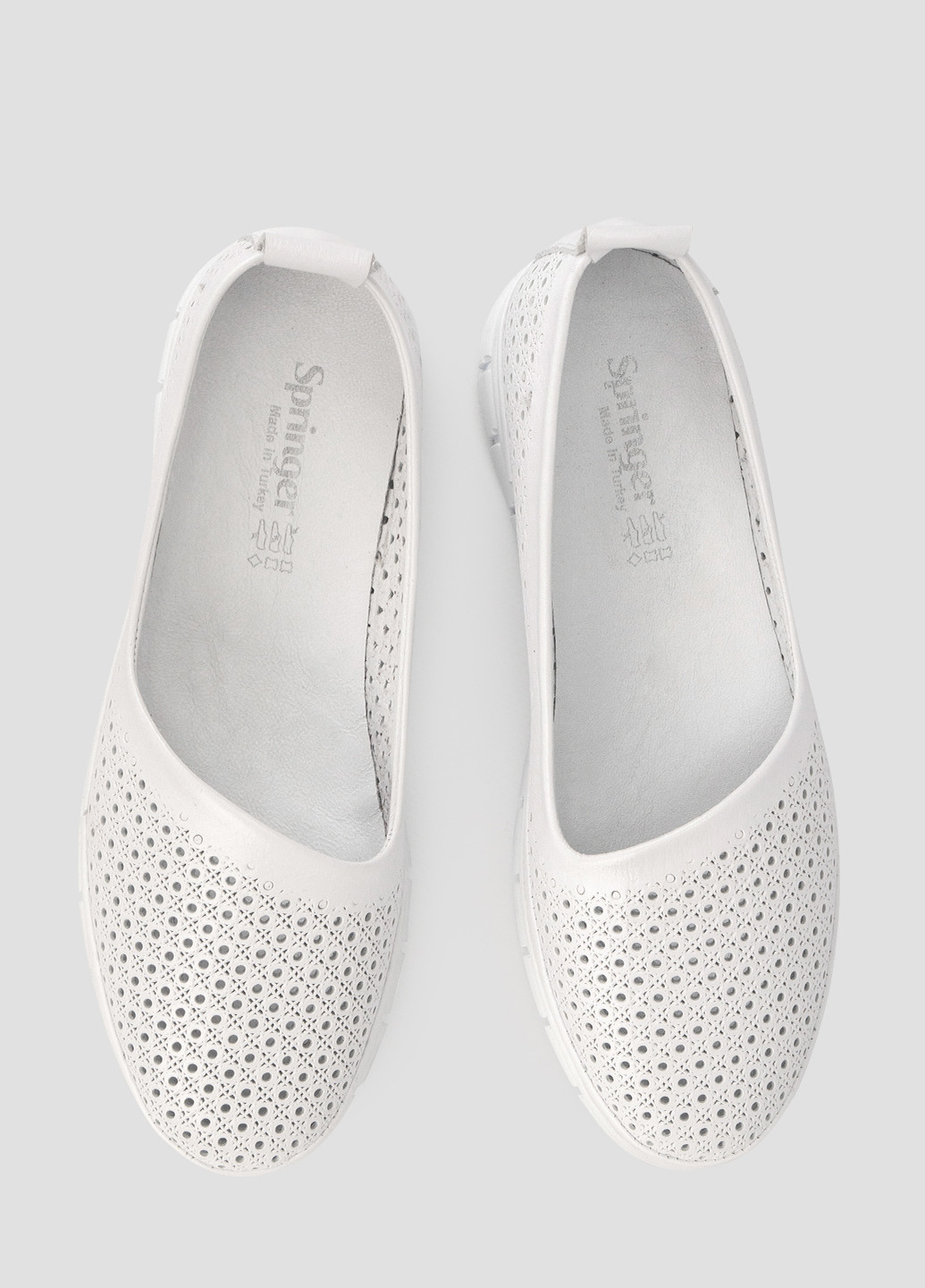 Женские балетки Springer | белые однотонные перфорация натуральная кожа (295484384)