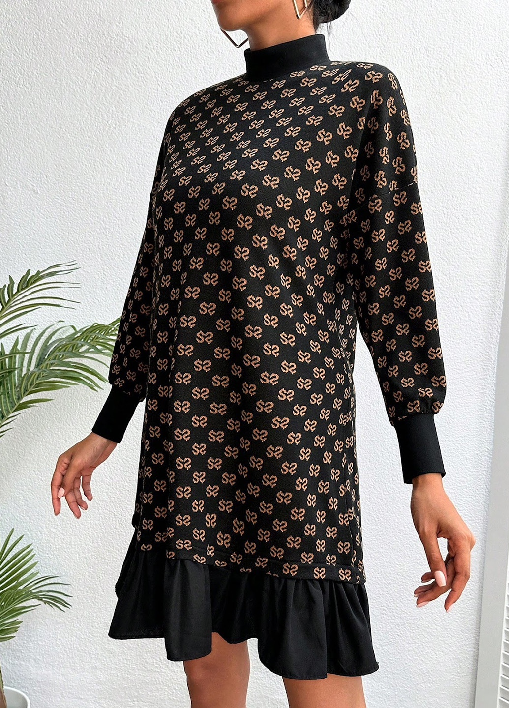 Черное кэжуал платье клеш SHEIN с абстрактным узором