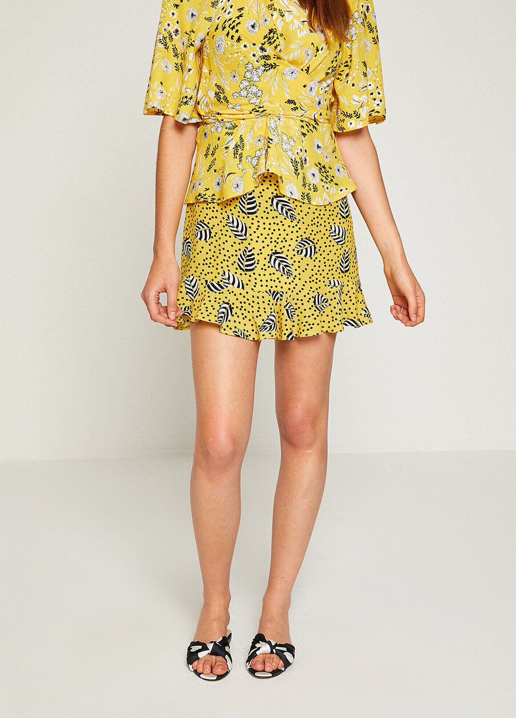 Желтая кэжуал цветочной расцветки юбка KOTON