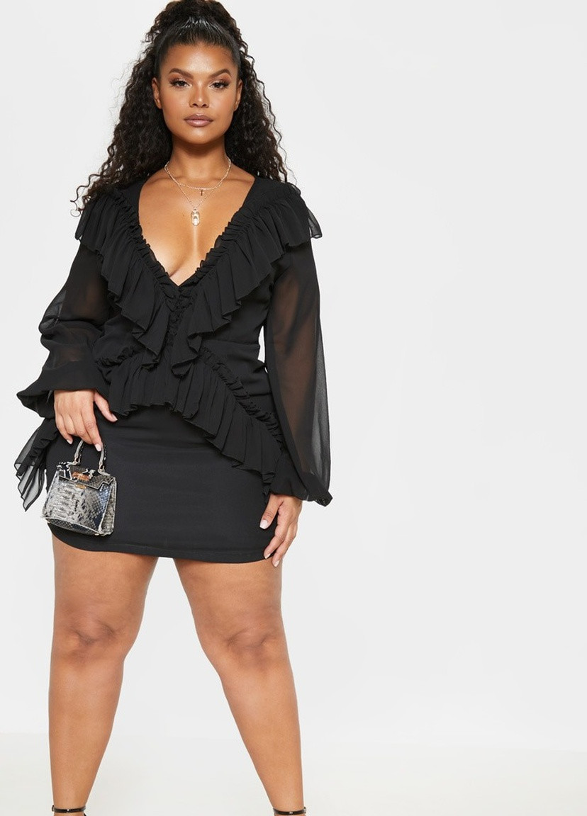 Черное кэжуал платье PrettyLittleThing однотонное