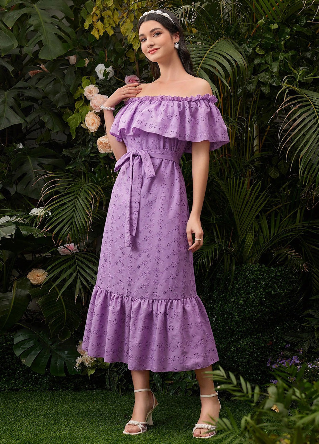 Фиолетовое кэжуал платье а-силуэт SHEIN однотонное