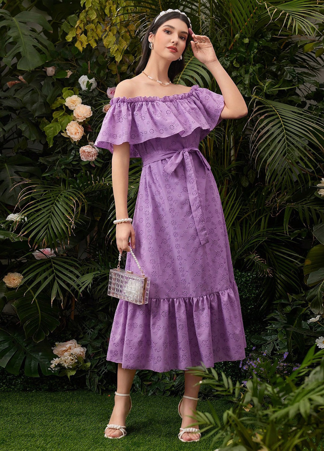 Фиолетовое кэжуал платье а-силуэт SHEIN однотонное