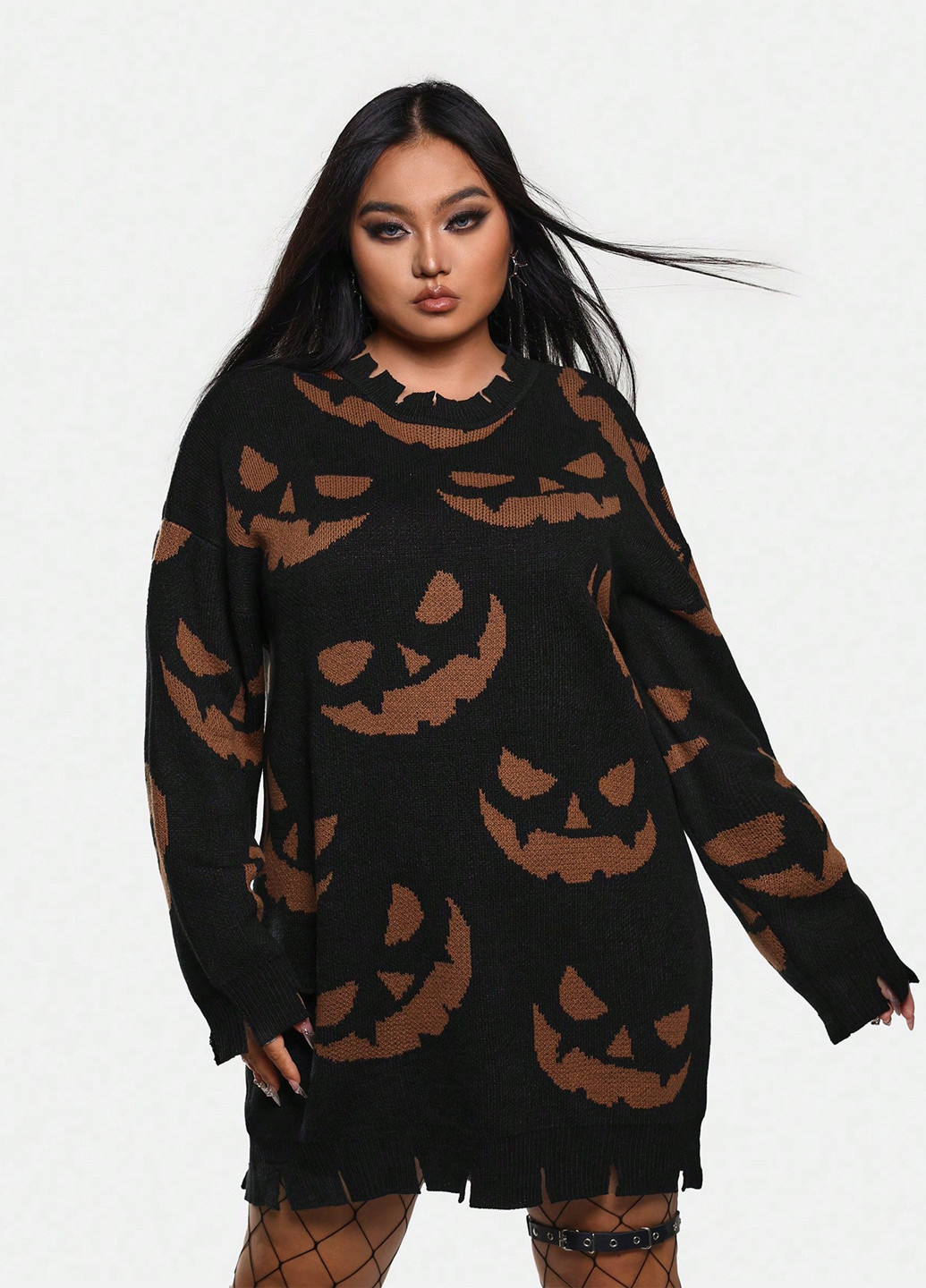 Черное праздничный, кэжуал платье платье-свитер SHEIN однотонное