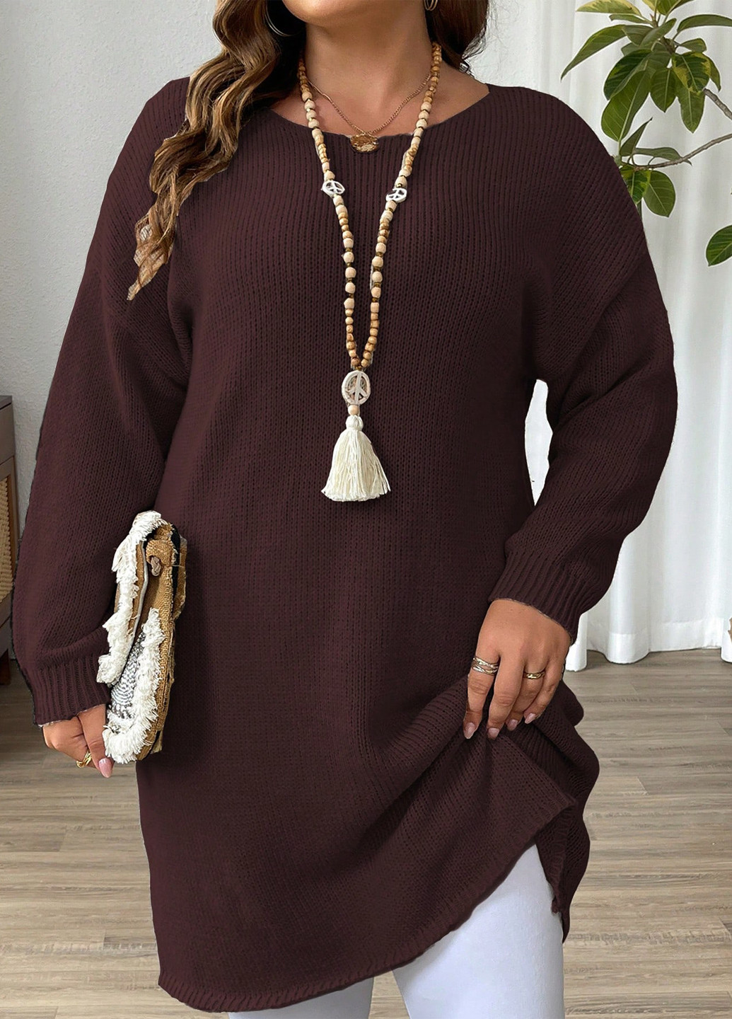 Темно-бордова кежуал сукня сукня светр SHEIN однотонна