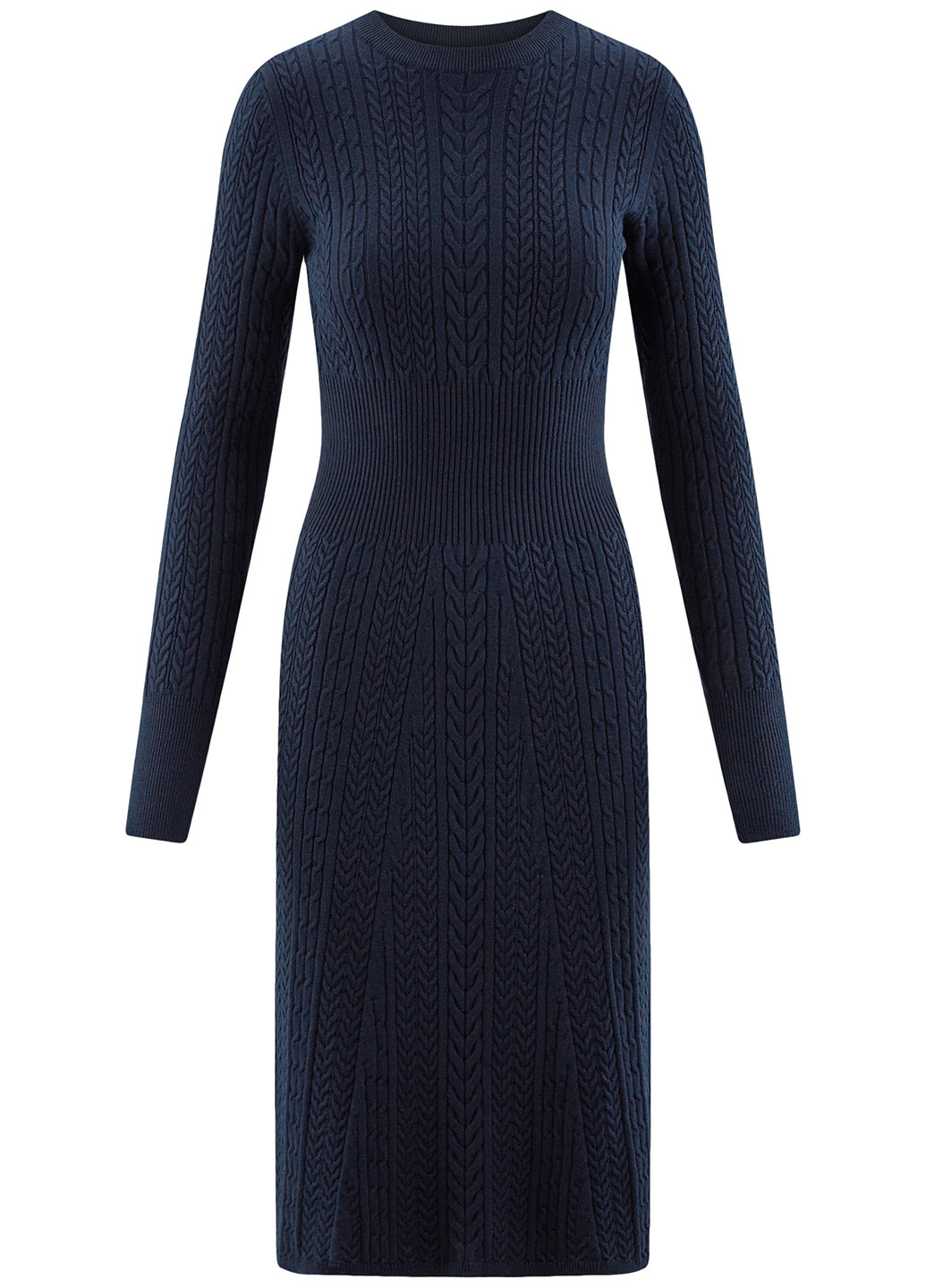 Темно-синее кэжуал платье с длинным рукавом Oodji однотонное