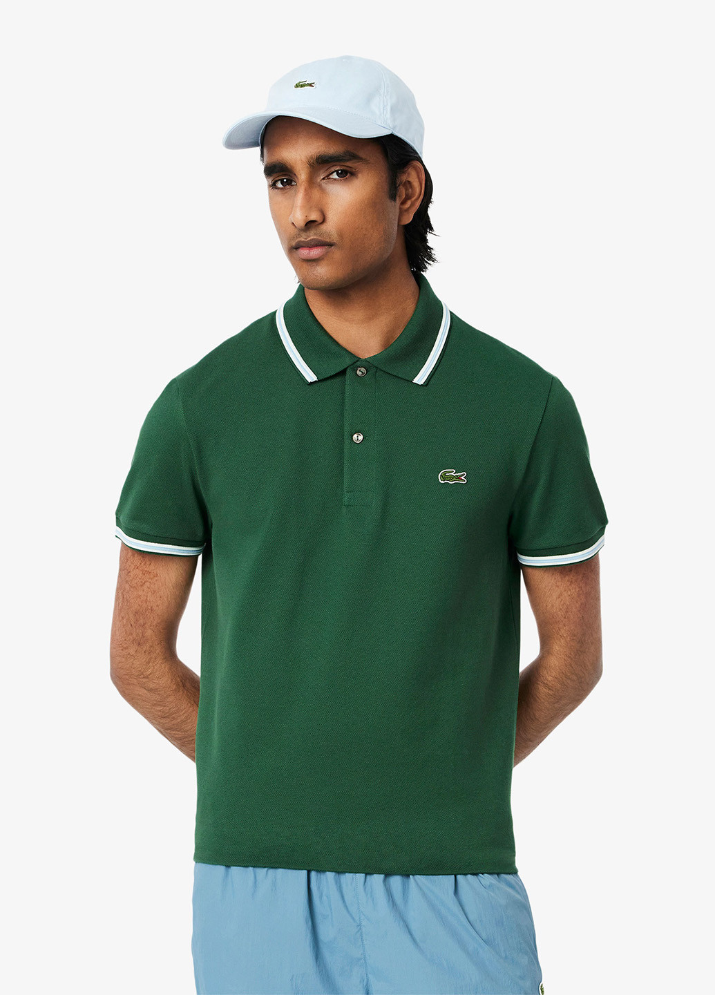 Темно-зеленая футболка-поло для мужчин Lacoste однотонная