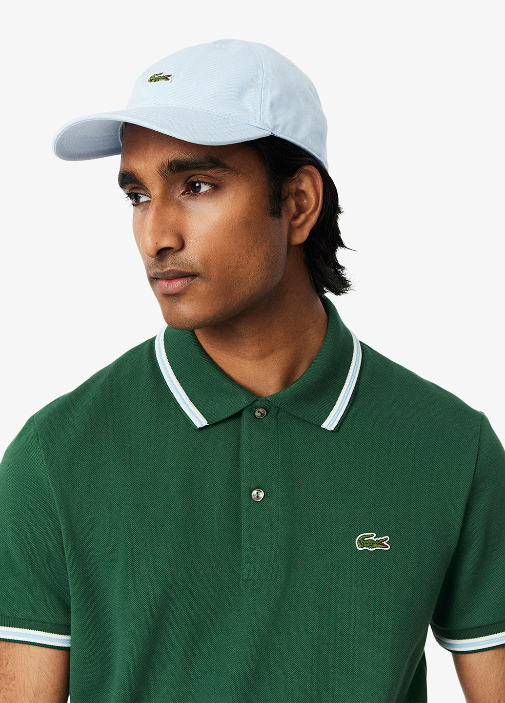 Темно-зеленая футболка-поло для мужчин Lacoste однотонная