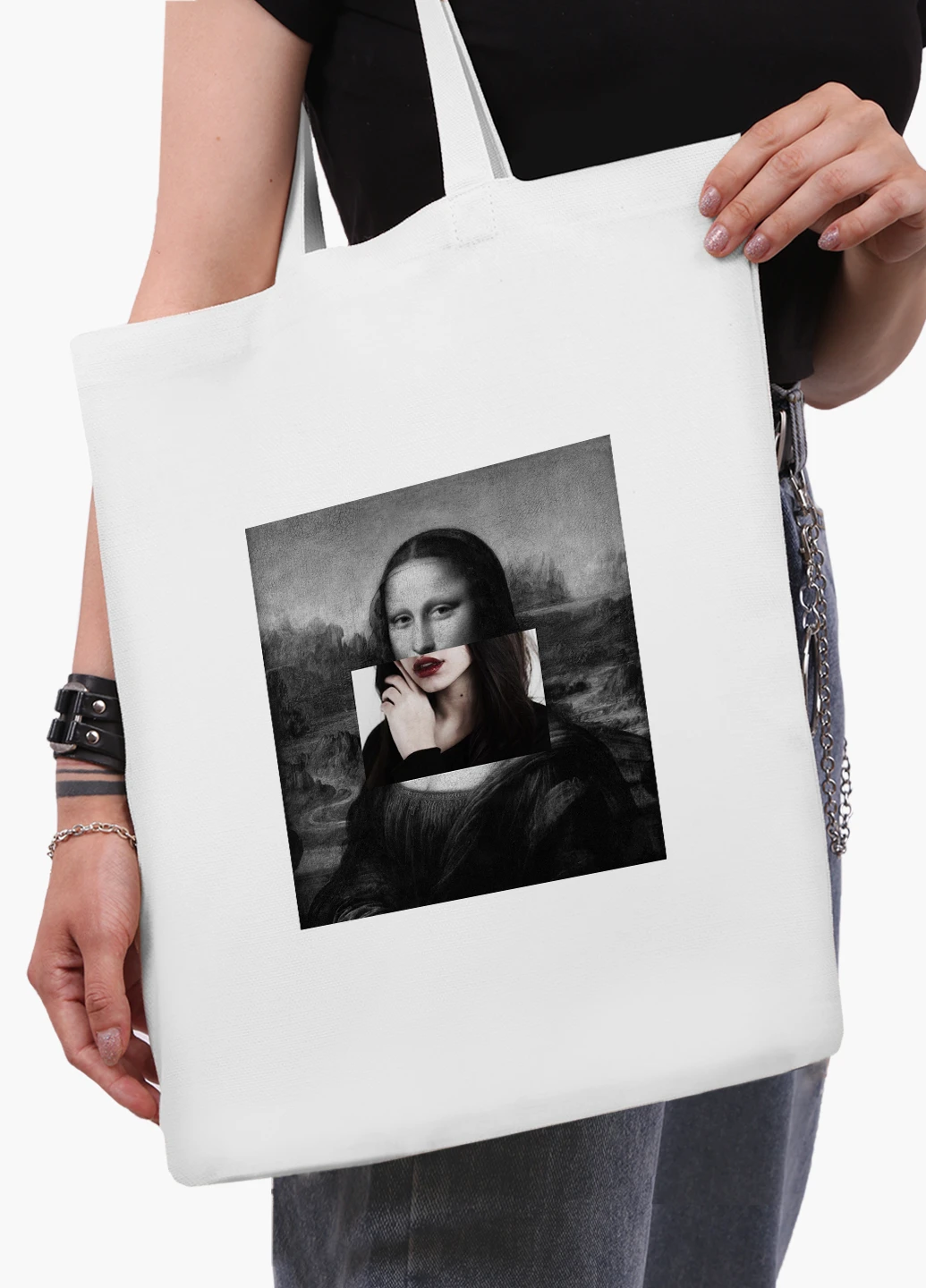 Еко сумка шоппер біла Ренесанс Мона Ліза "Джоконда» (Mona Lisa La Gioconda) (9227-1202-WT2) Еко сумка шоппер біла 41*35 см MobiPrint (219124379)