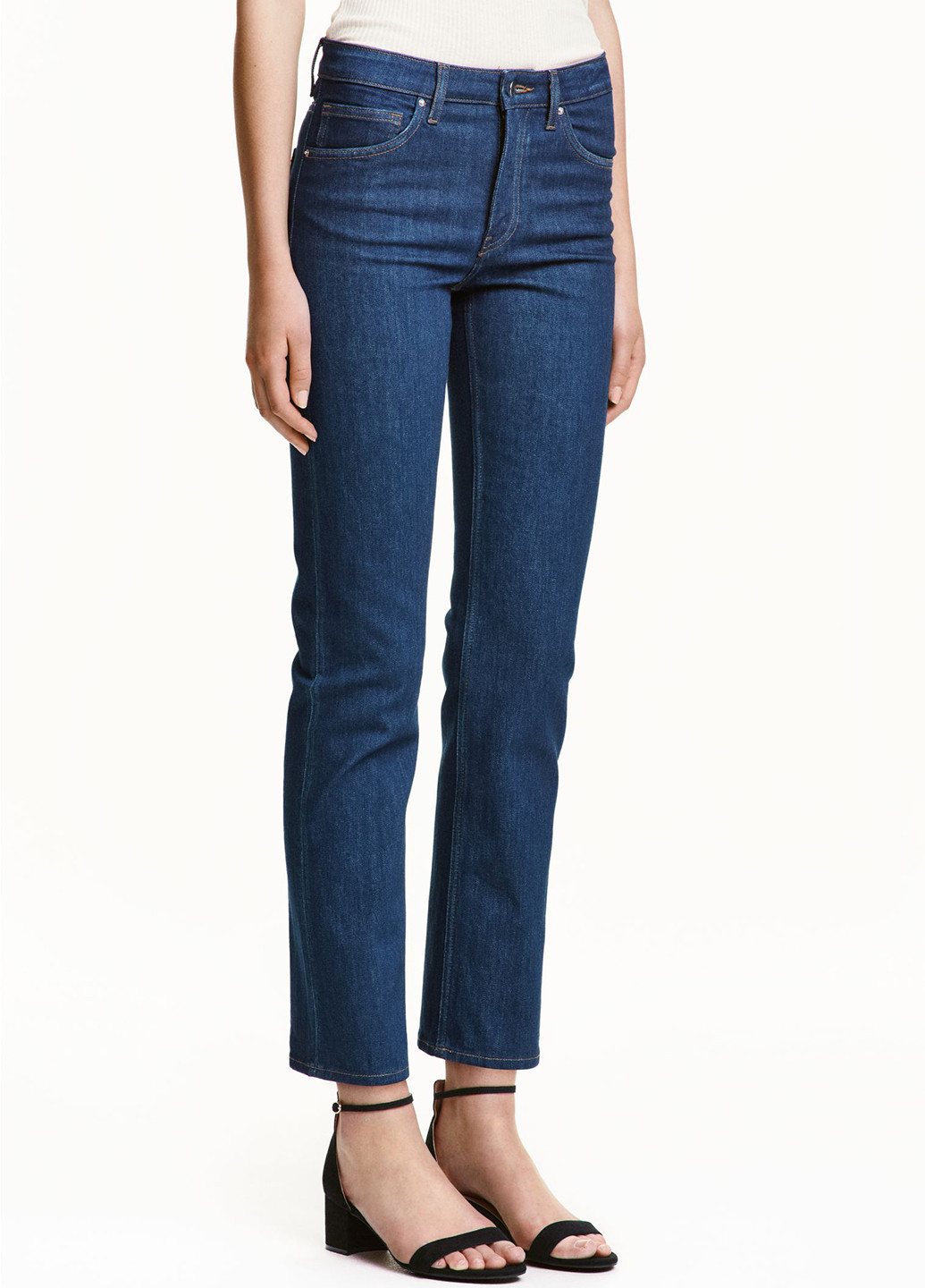 Темно-синие демисезонные укороченные, прямые джинсы H&M