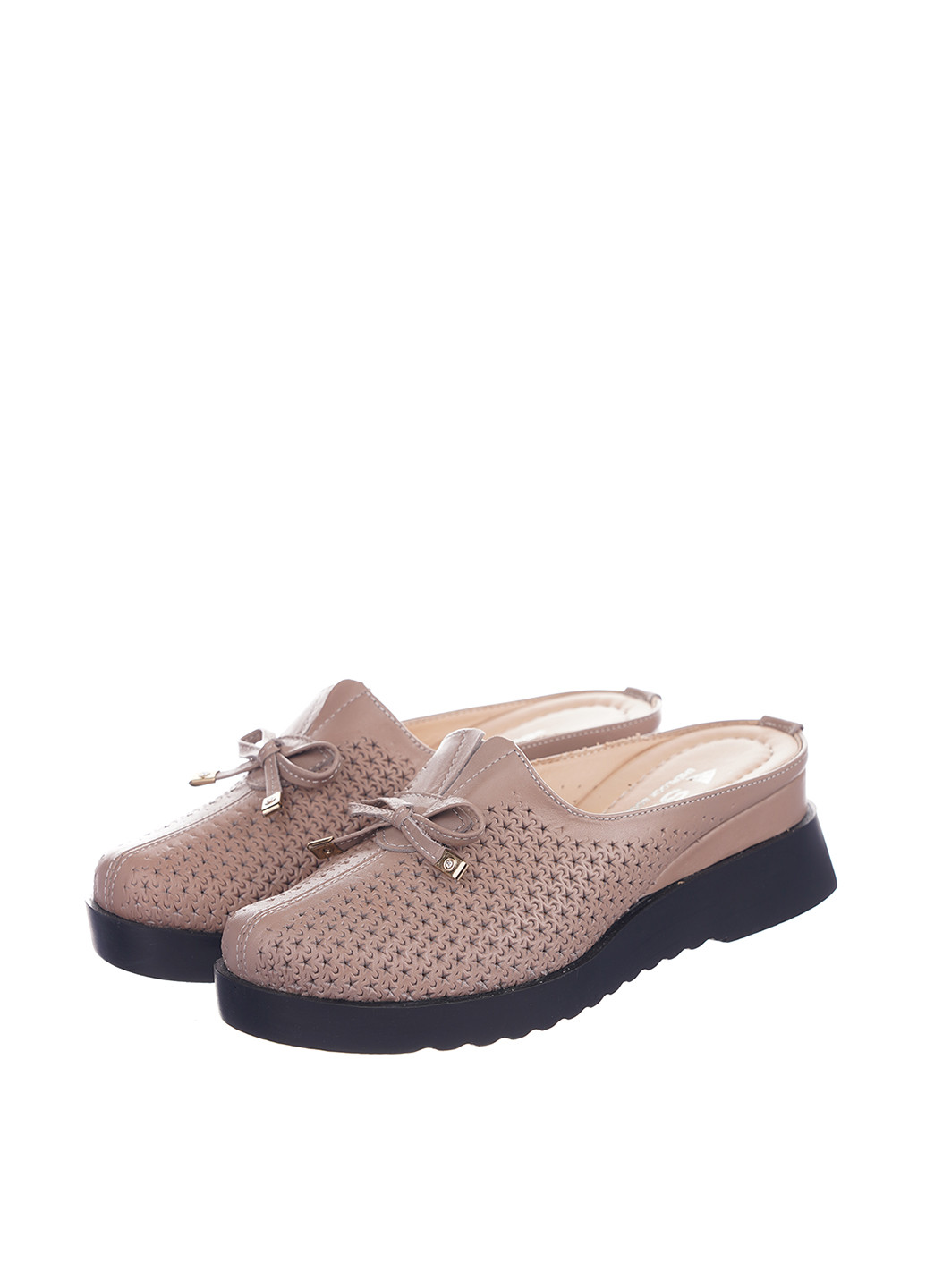 Бежевые сабо Sherlock Soon без каблука с перфорацией, с бантом