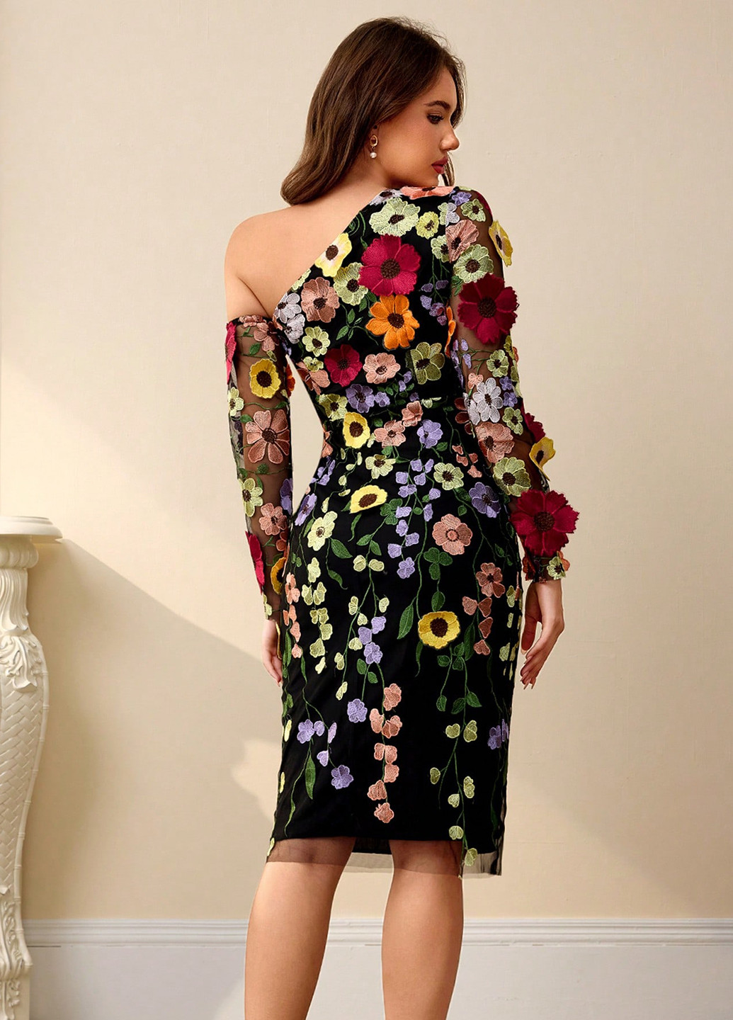 Чорна святковий сукня на одне плече SHEIN однотонна