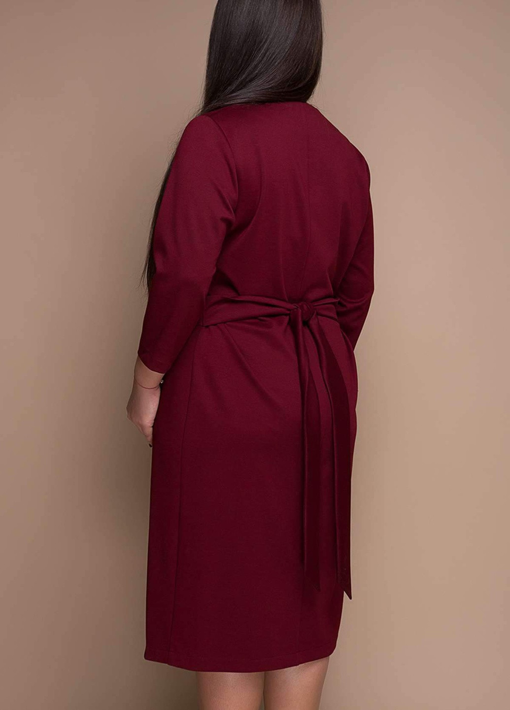 Бордовое кэжуал платье с имитацией запаха келли бордо Tatiana однотонное