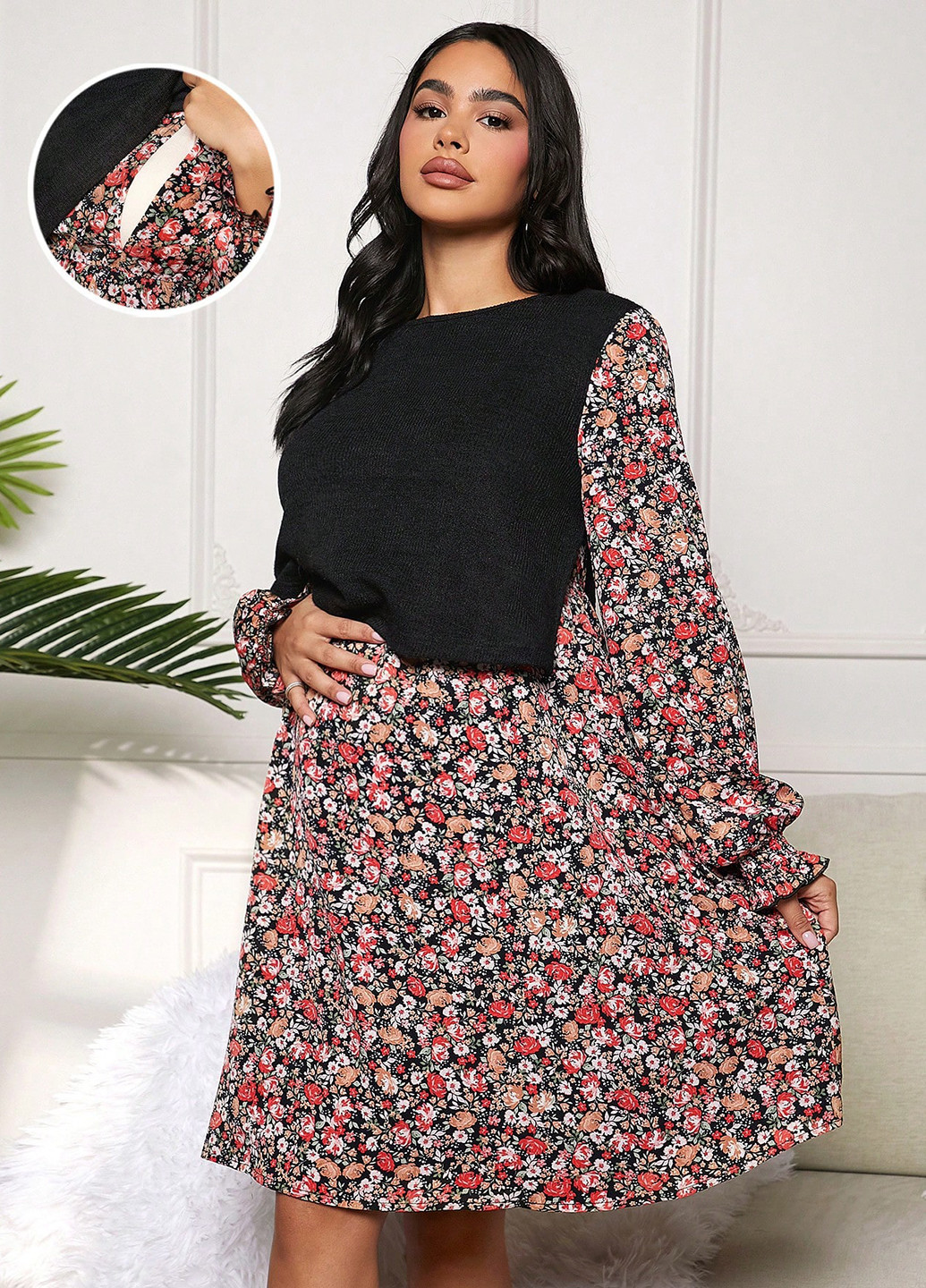 Комбінована кежуал сукня а-силует SHEIN з квітковим принтом