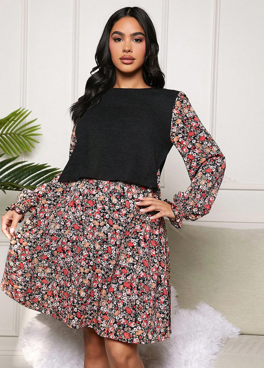 Комбінована кежуал сукня а-силует SHEIN з квітковим принтом