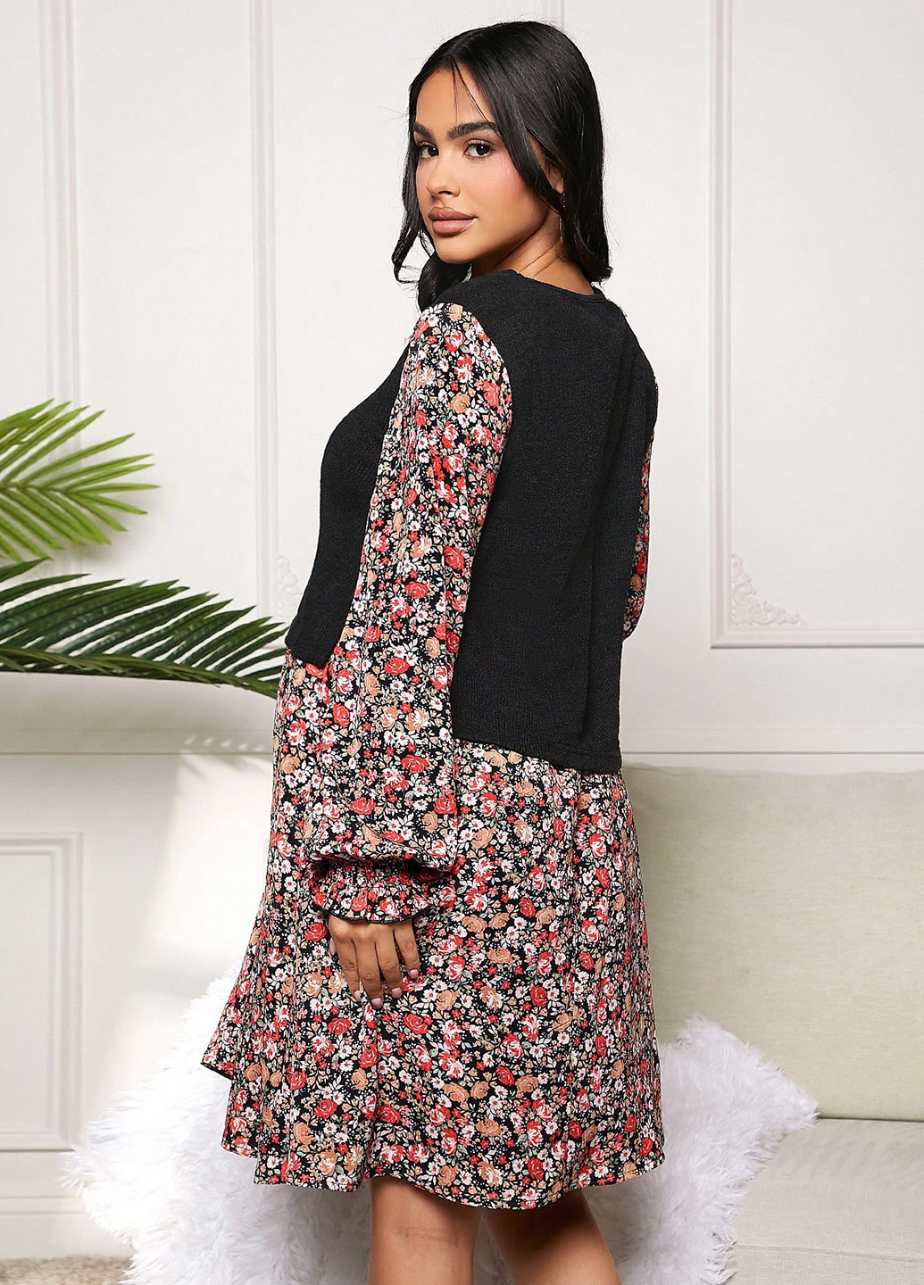 Комбінована кежуал сукня а-силует SHEIN з квітковим принтом