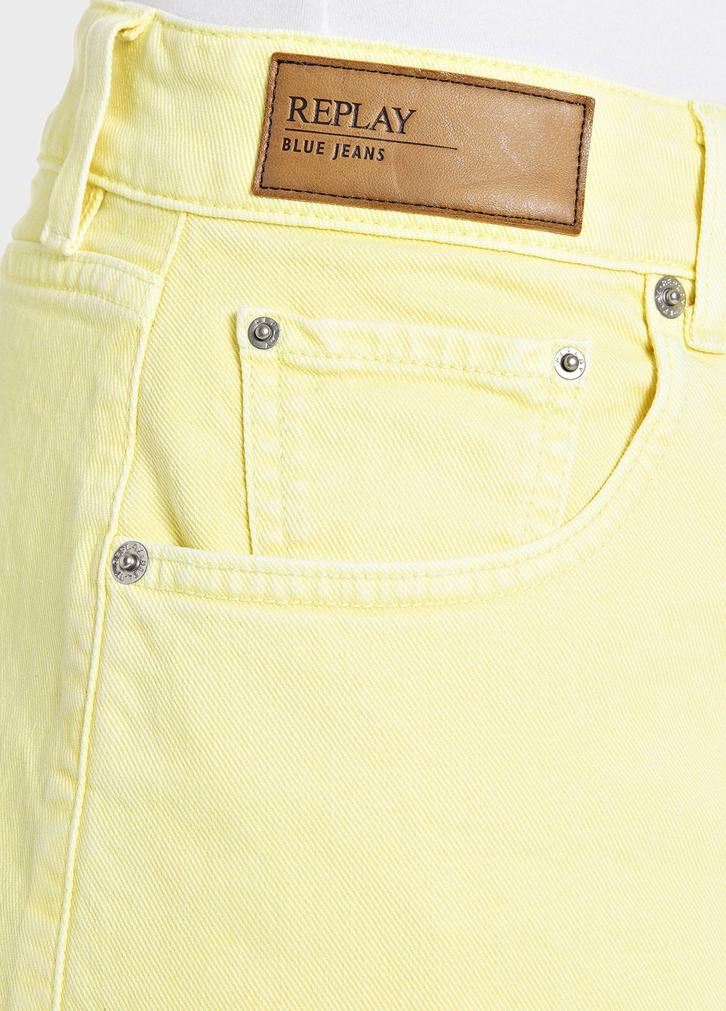 Желтая кэжуал, джинсовая однотонная юбка Replay а-силуэта (трапеция)