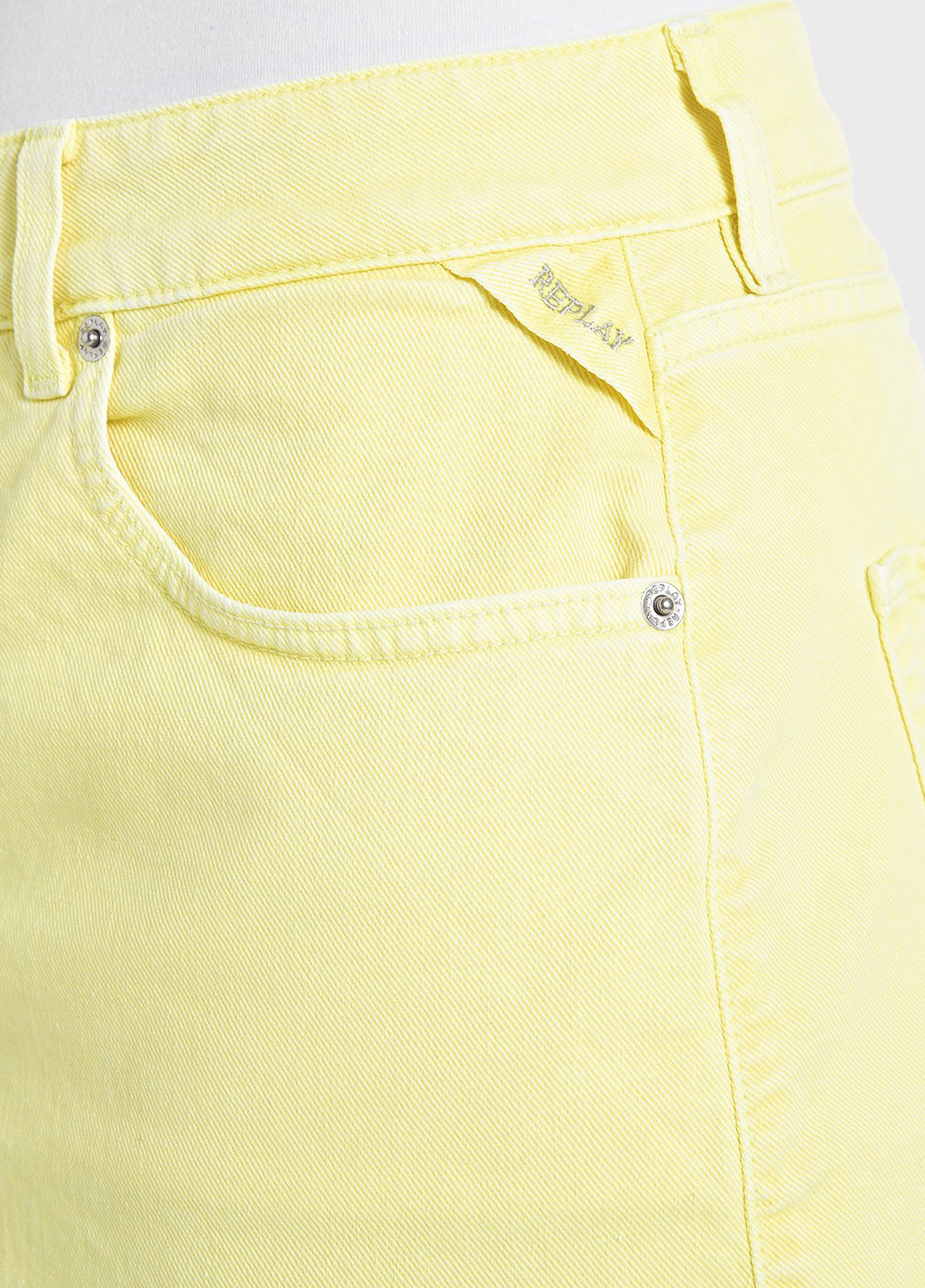 Желтая кэжуал, джинсовая однотонная юбка Replay а-силуэта (трапеция)