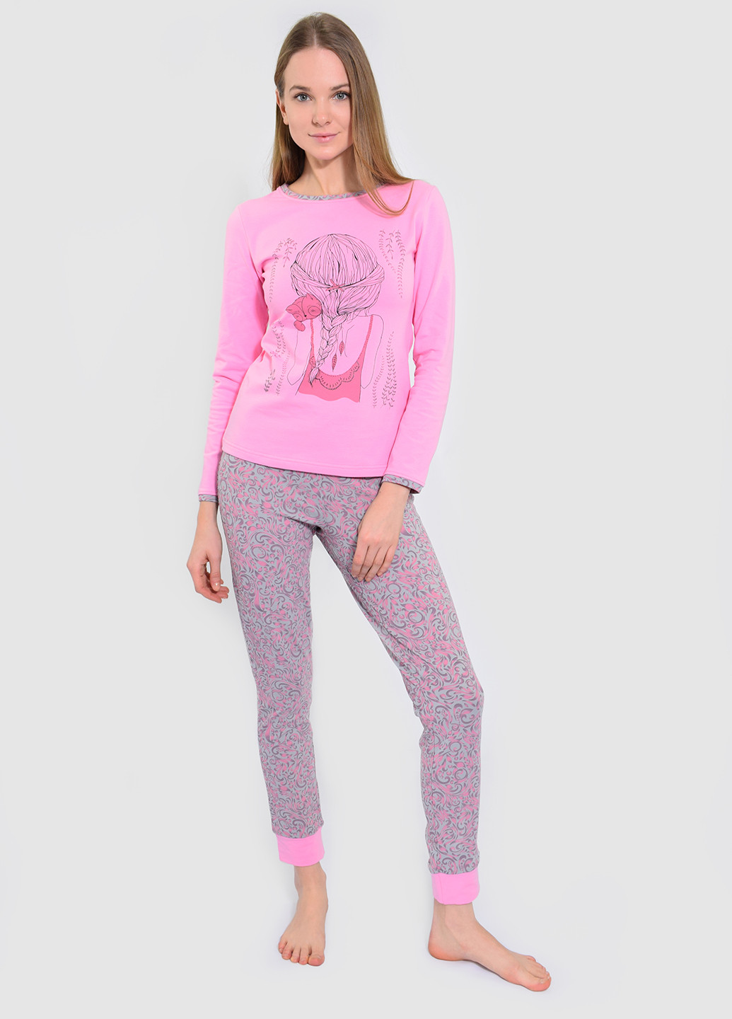 Розовая всесезон пижама (лонгслив, брюки) NEL