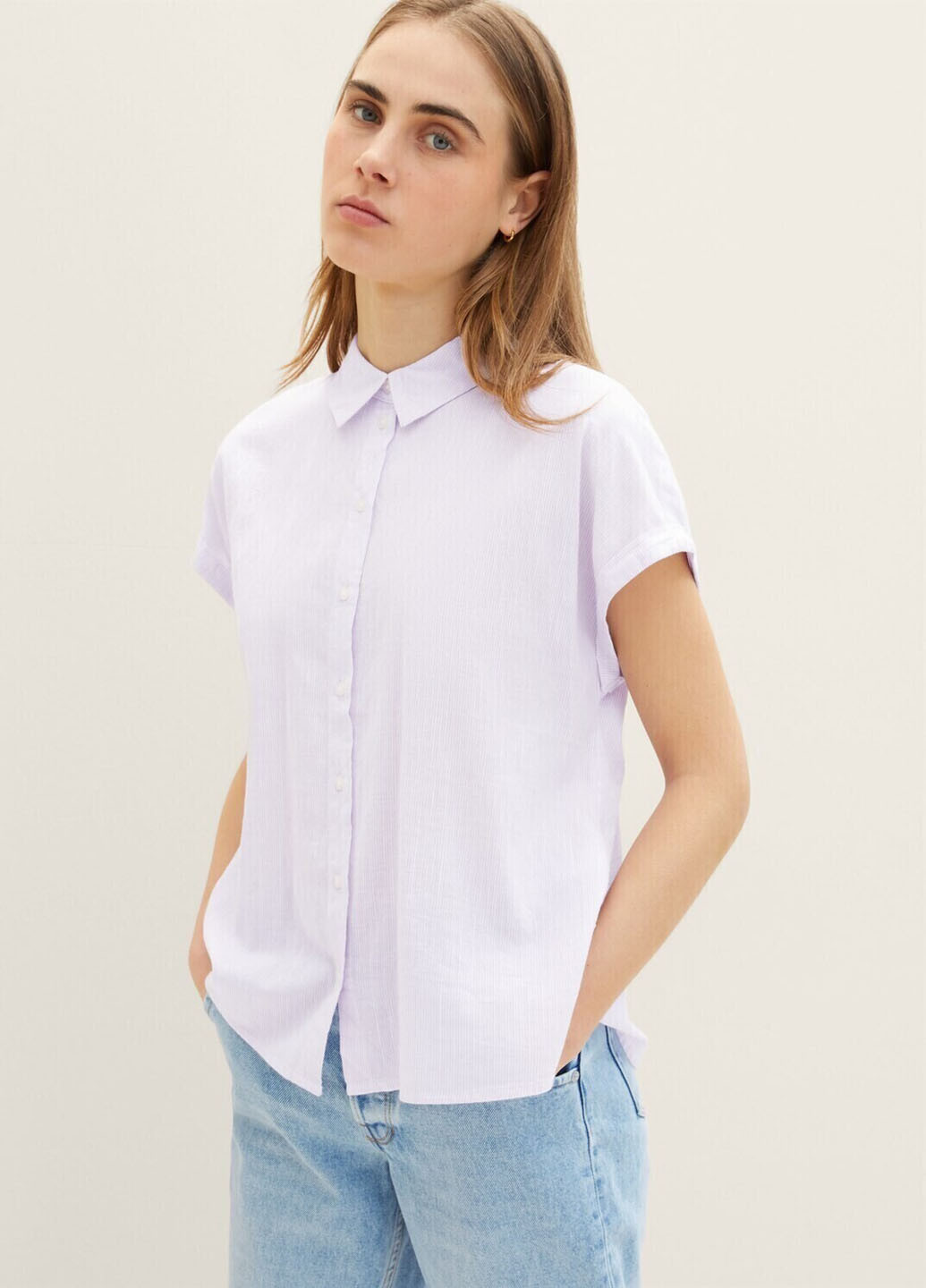 Светло-фиолетовая летняя блуза Tom Tailor
