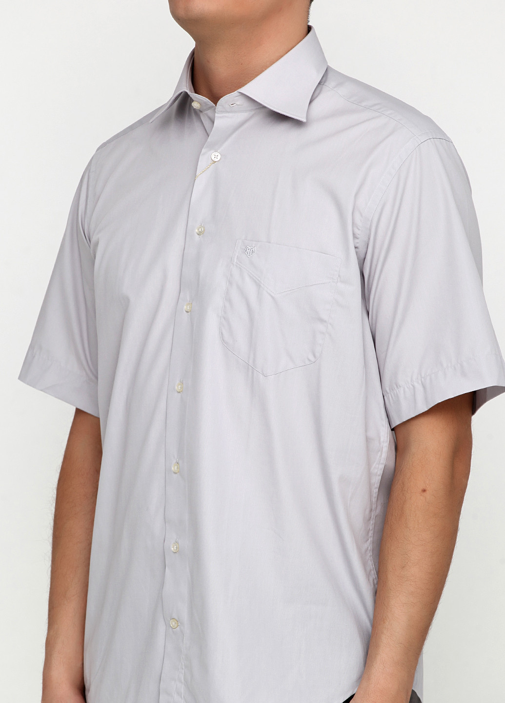 Светло-серая кэжуал рубашка однотонная Romano Botta с коротким рукавом