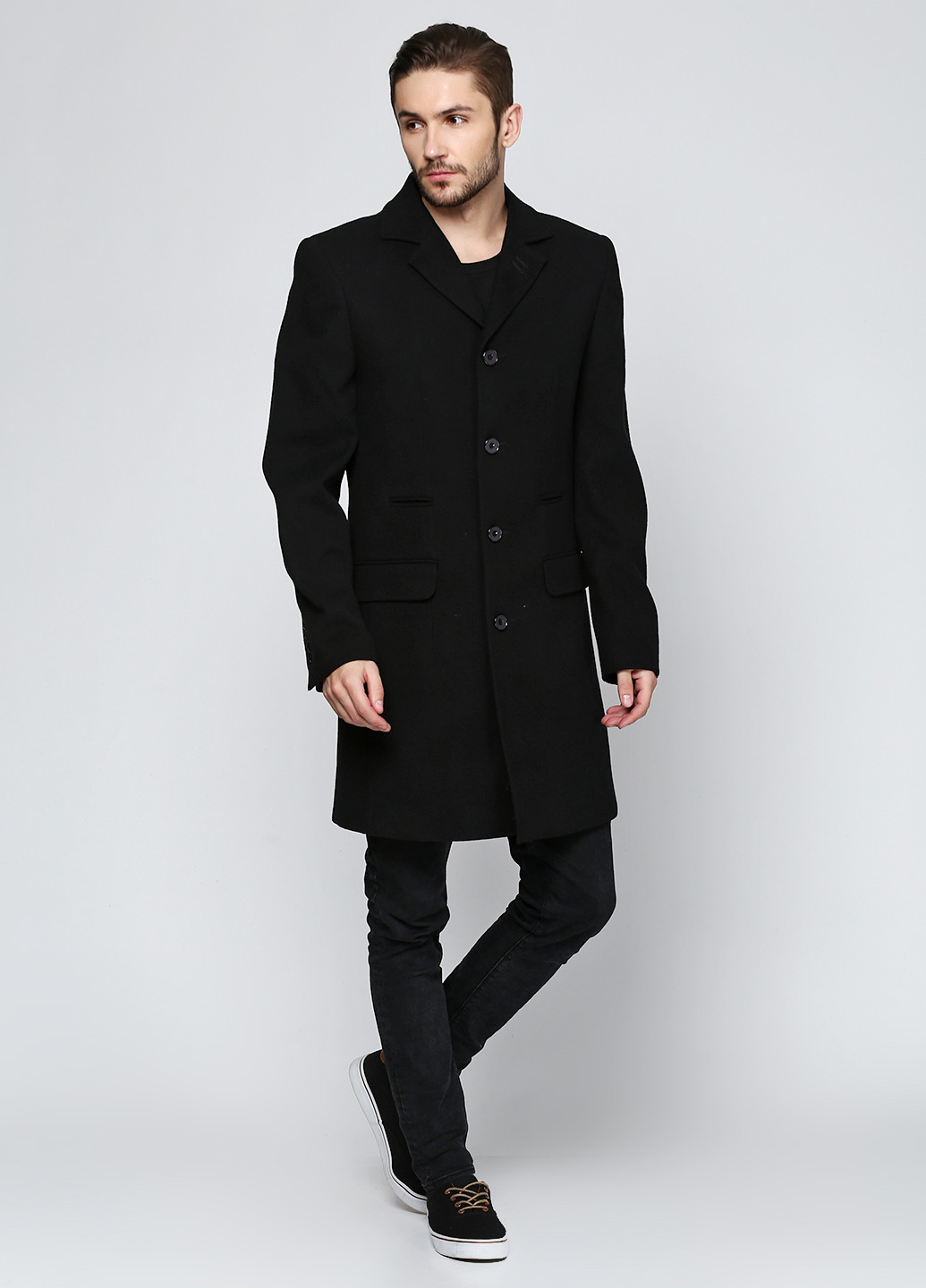 Черное демисезонное Пальто однобортное Burzhui