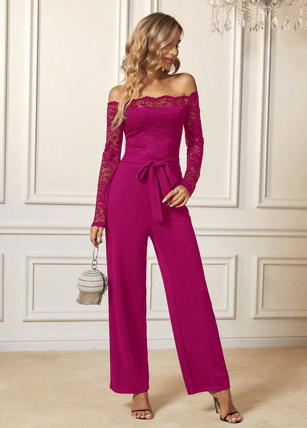 Комбінезон SHEIN комбінезон-брюки однотонний вечірній поліестер, мереживо